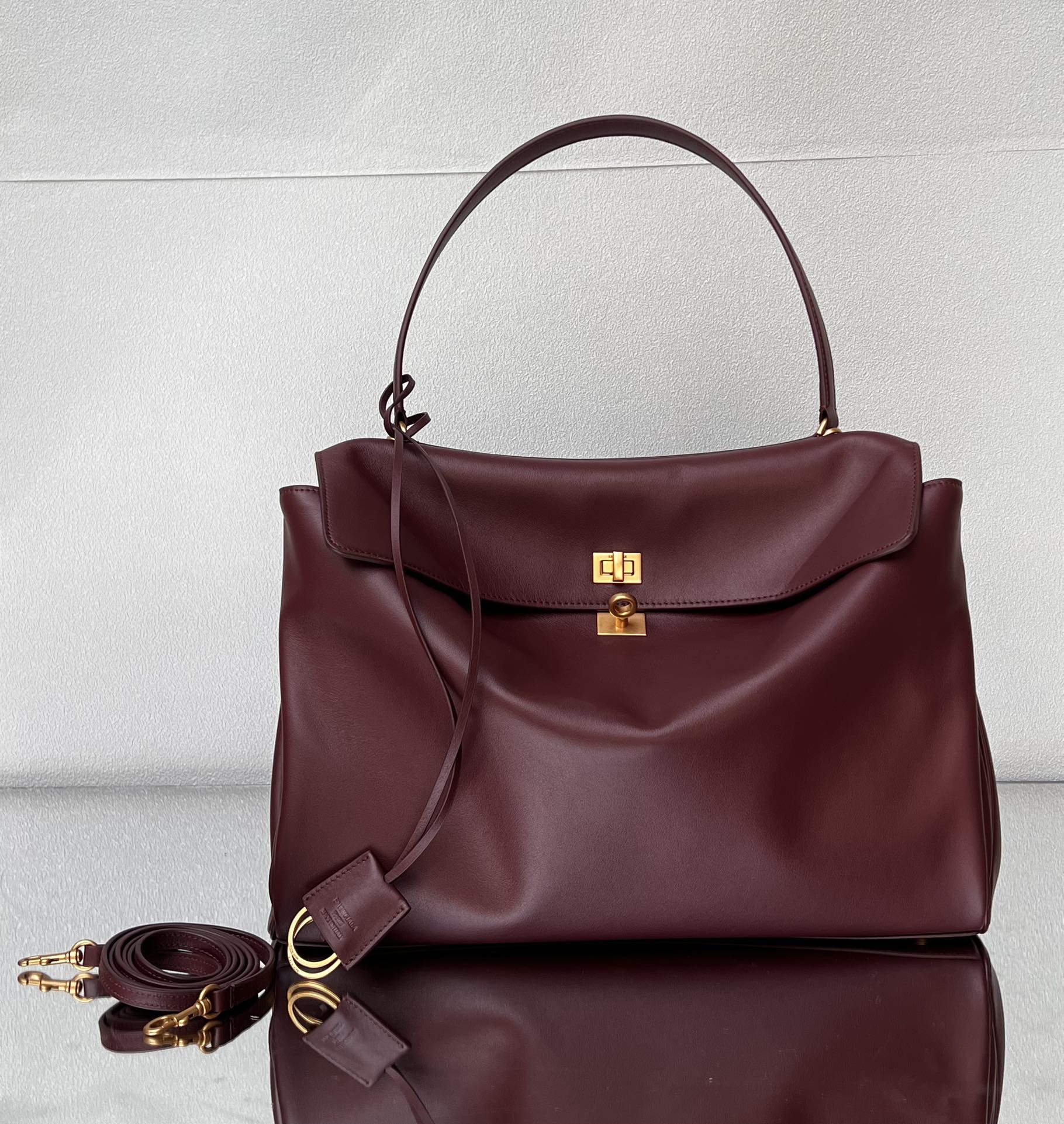 BALENCIAGA Rodeo Large Handbag in Burgundy/Gold Hardware