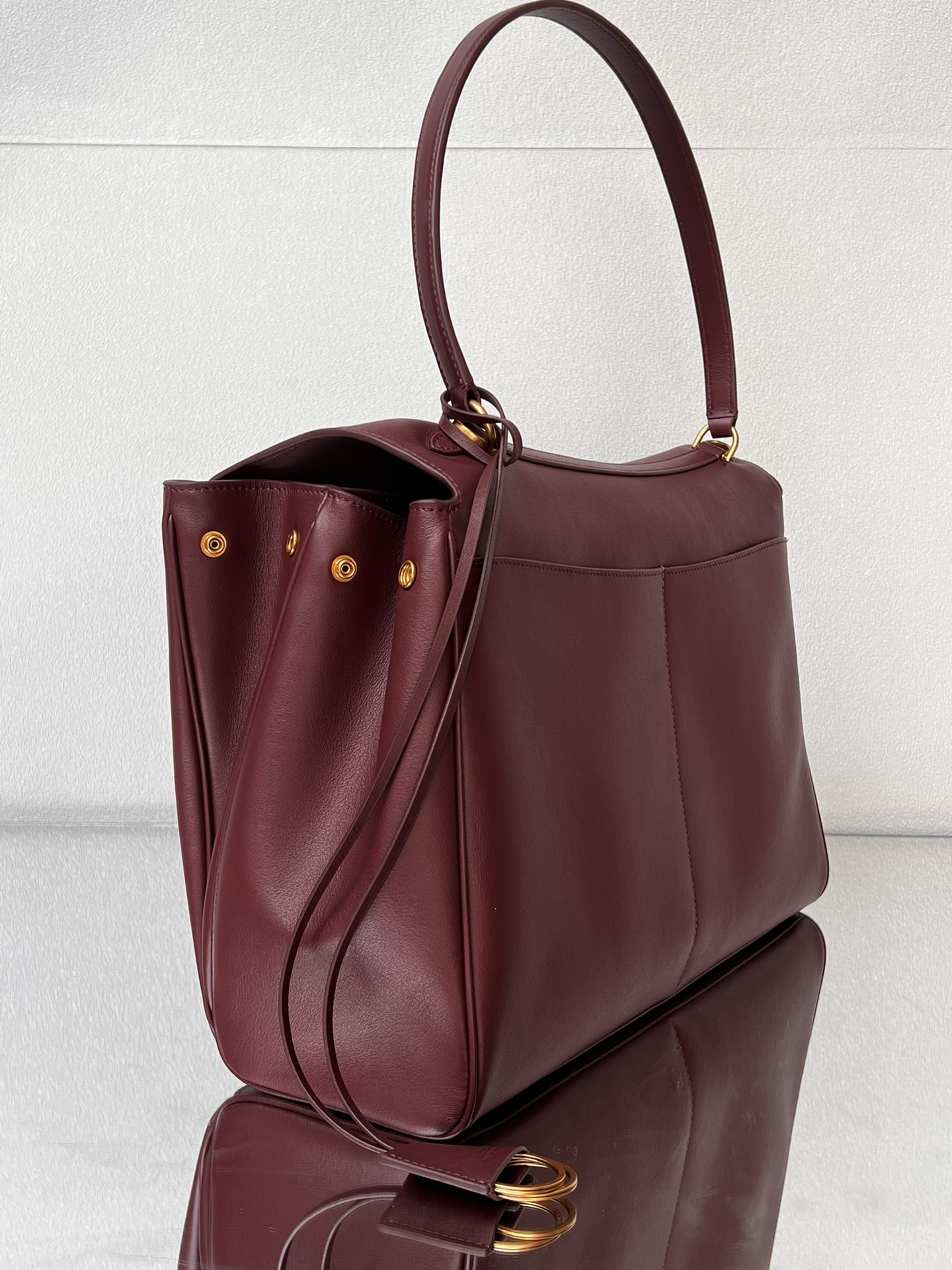 BALENCIAGA Rodeo Large Handbag in Burgundy/Gold Hardware