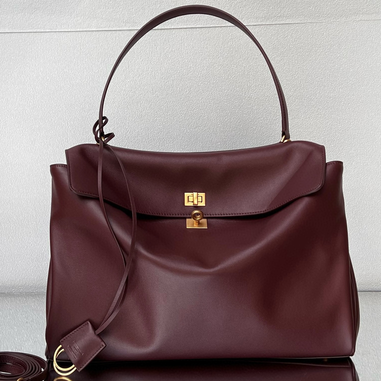 BALENCIAGA Rodeo Large Handbag in Burgundy/Gold Hardware