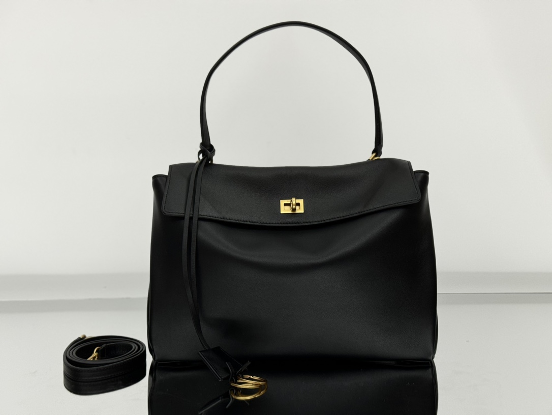 BALENCIAGA Rodeo Medium Handbag in Black/Gold Hardware