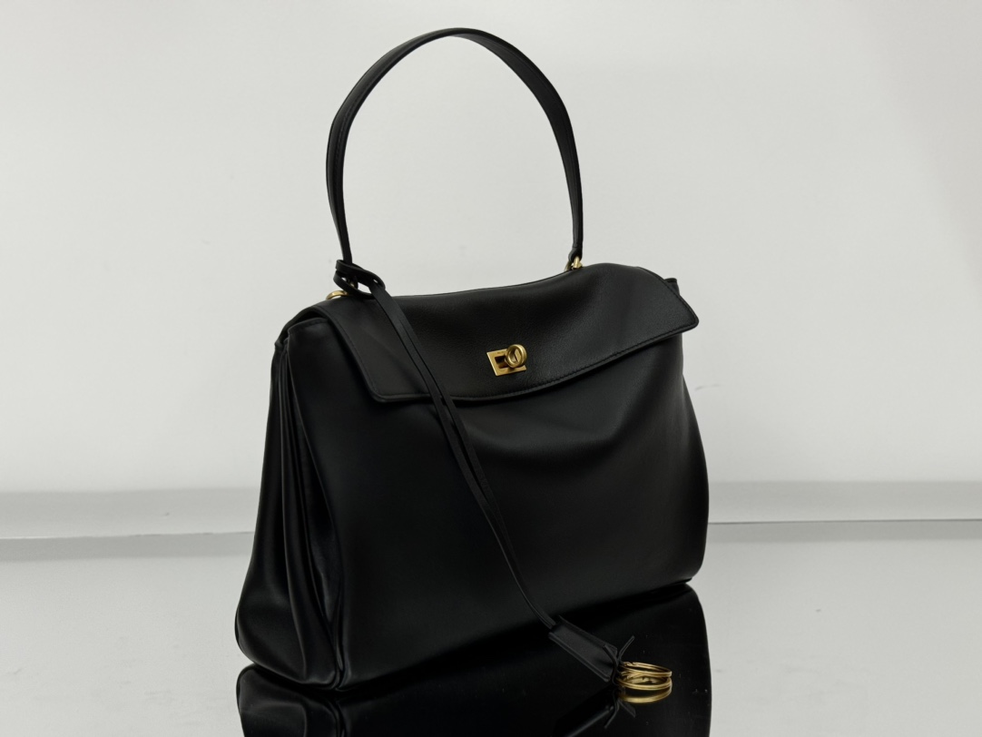 BALENCIAGA Rodeo Medium Handbag in Black/Gold Hardware