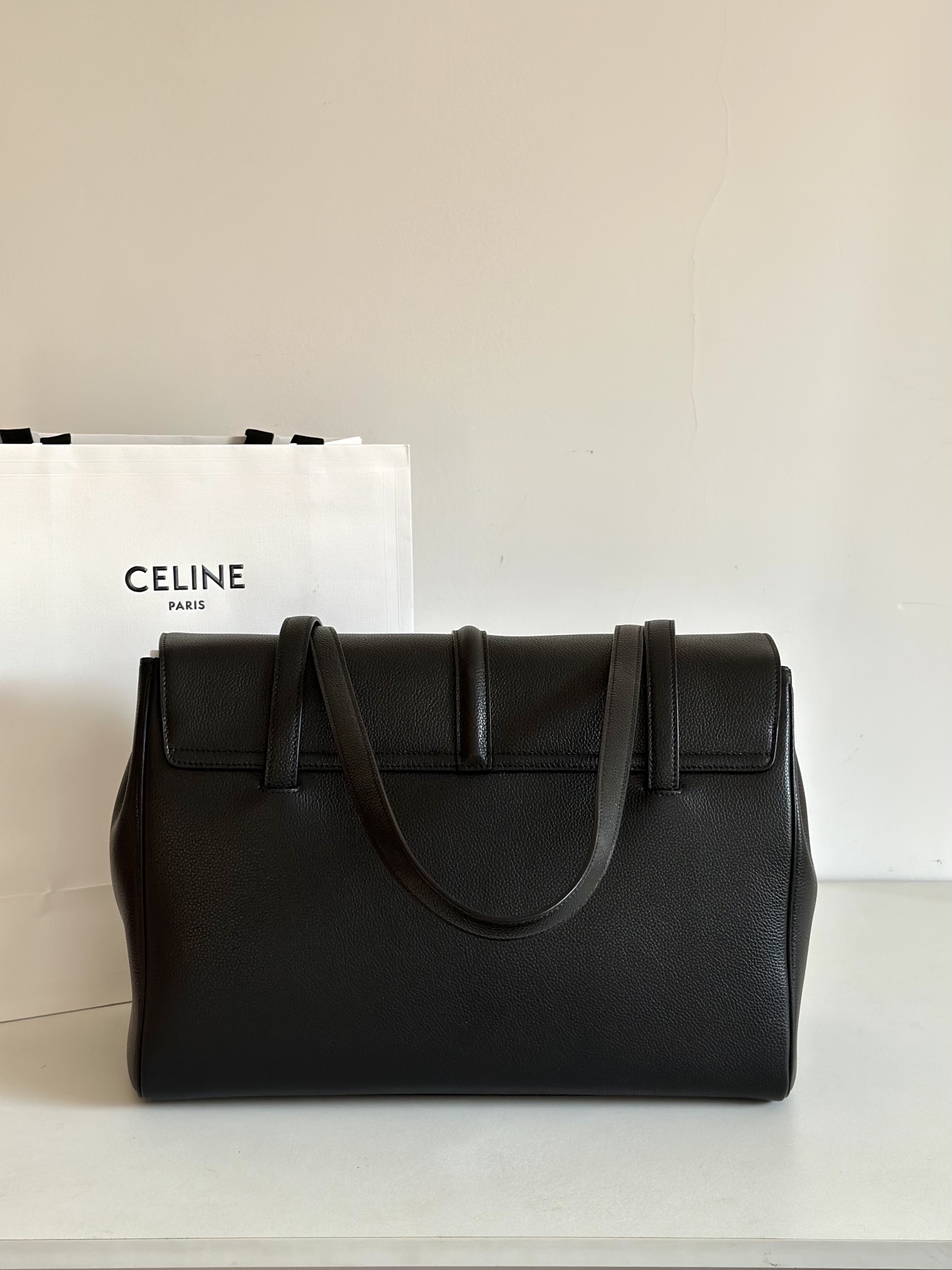 CELINE Large Soft 16 Bag in Supple Grained Calfskin Black