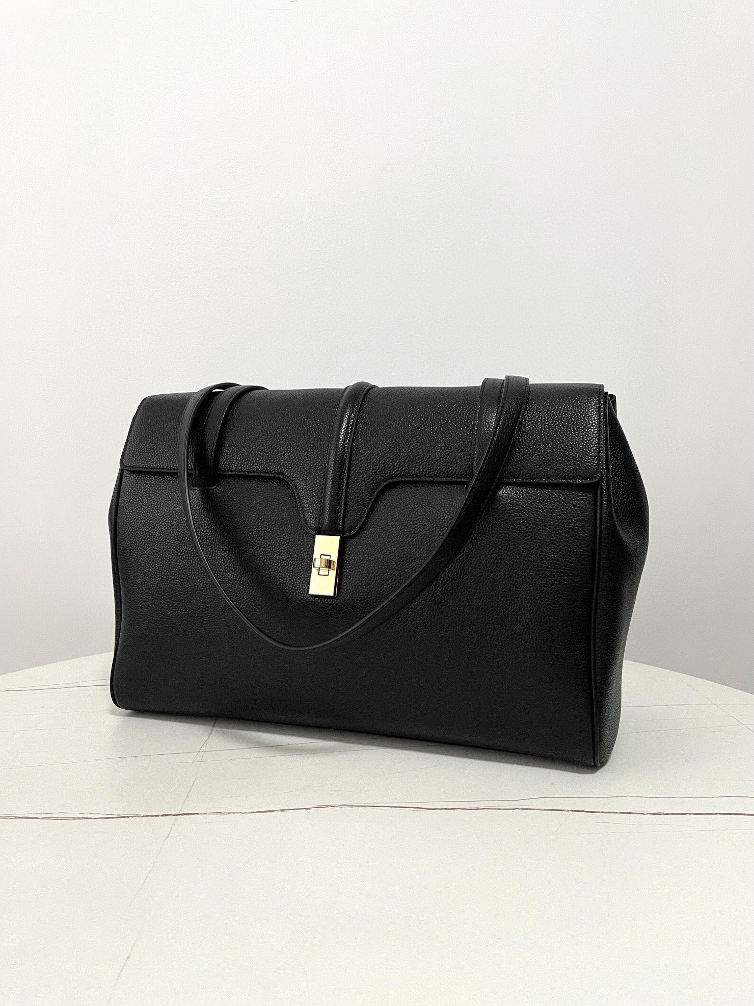 CELINE Large Soft 16 Bag in Supple Grained Calfskin Black