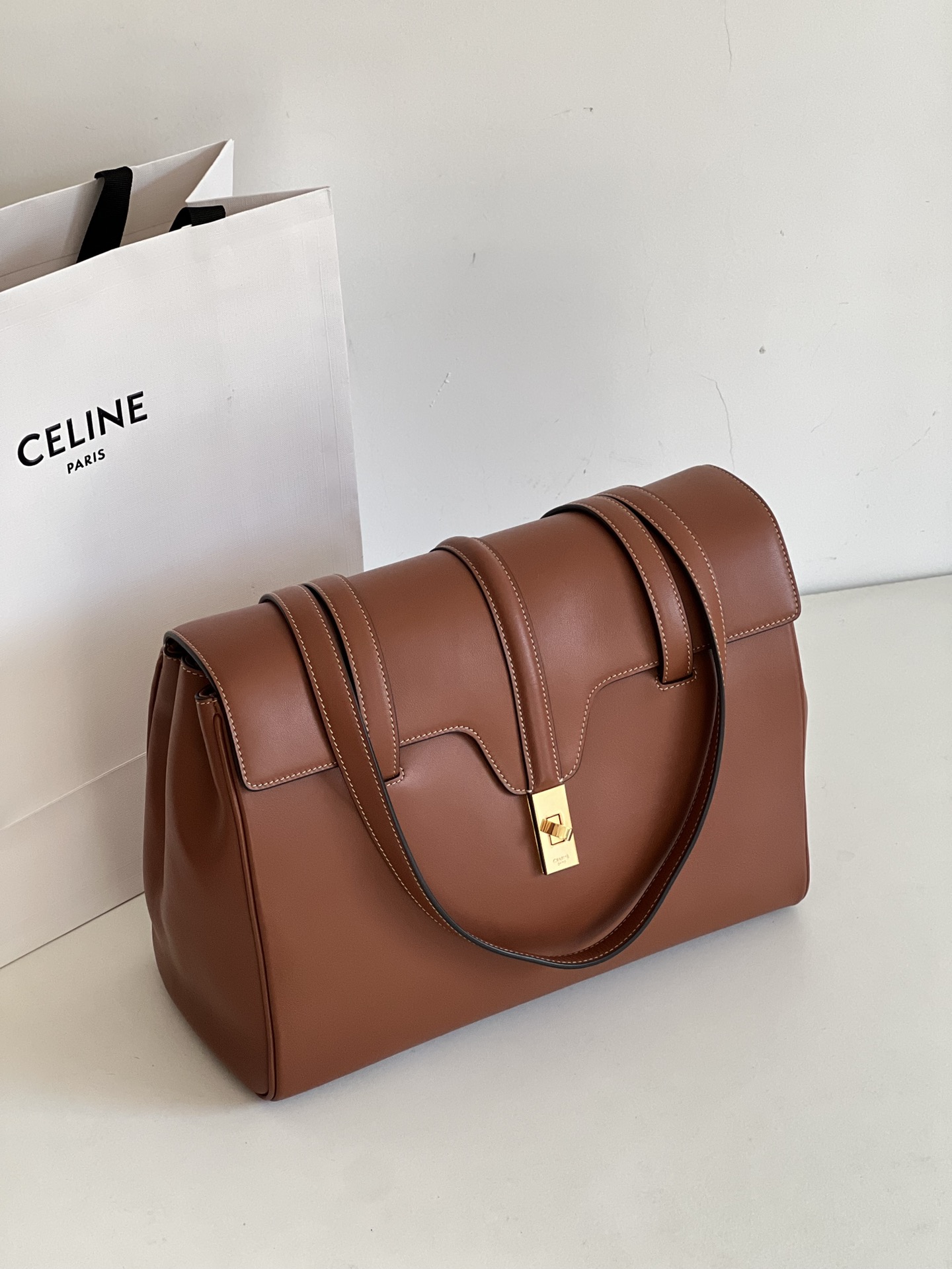 CELINE Medium Soft 16 bag in Smooth Calfskin Tan 