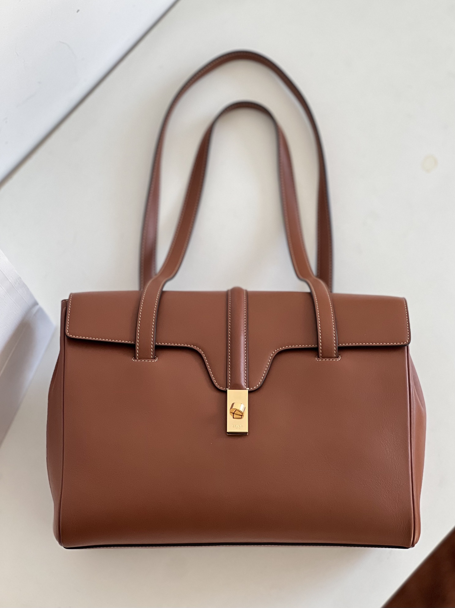 CELINE Medium Soft 16 bag in Smooth Calfskin Tan 