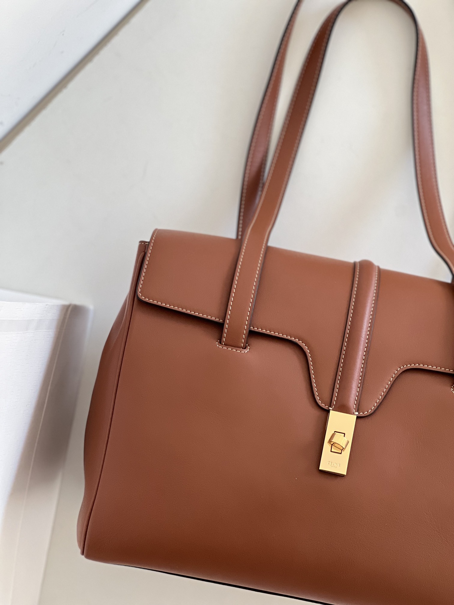 CELINE Medium Soft 16 bag in Smooth Calfskin Tan 