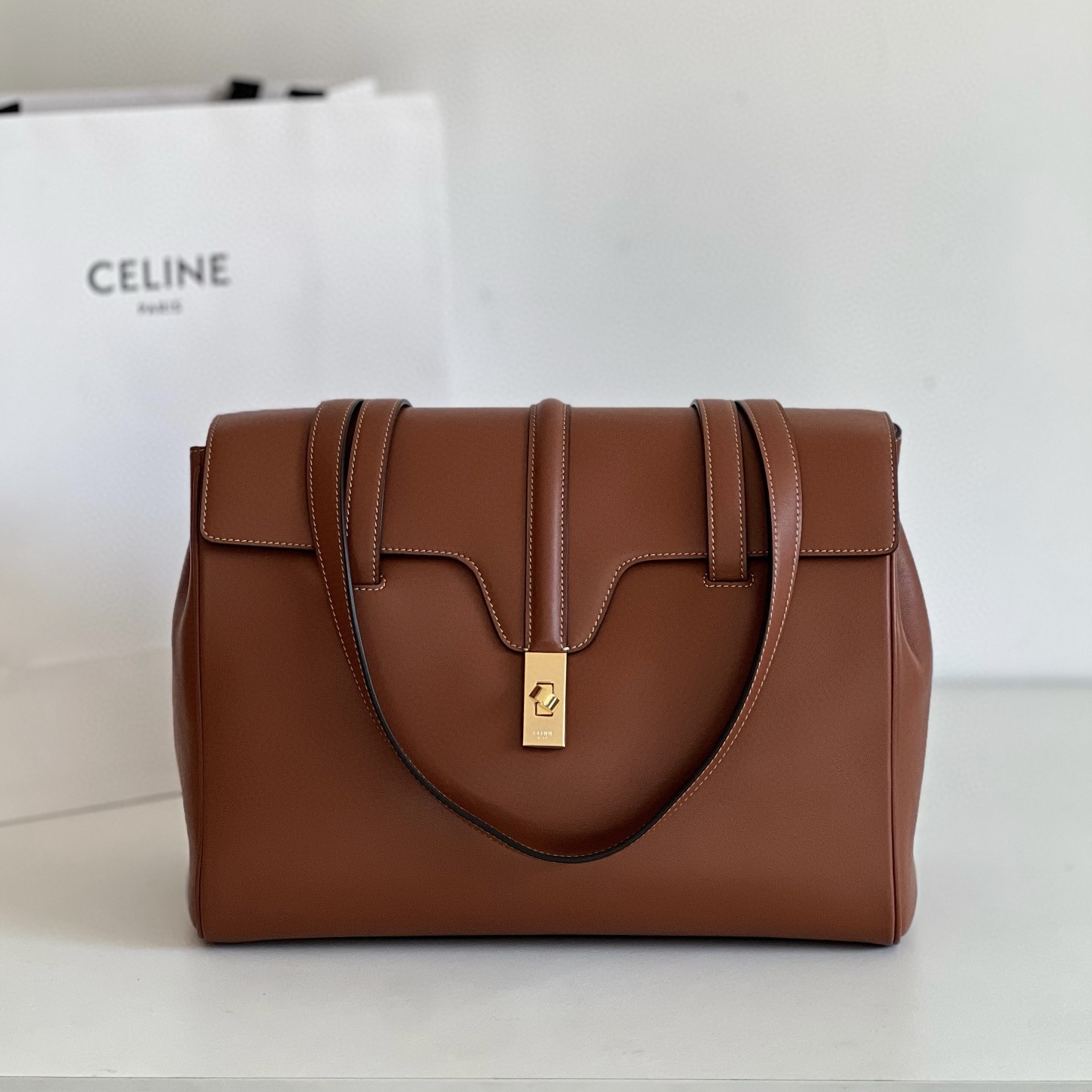 CELINE Medium Soft 16 bag in Smooth Calfskin Tan 