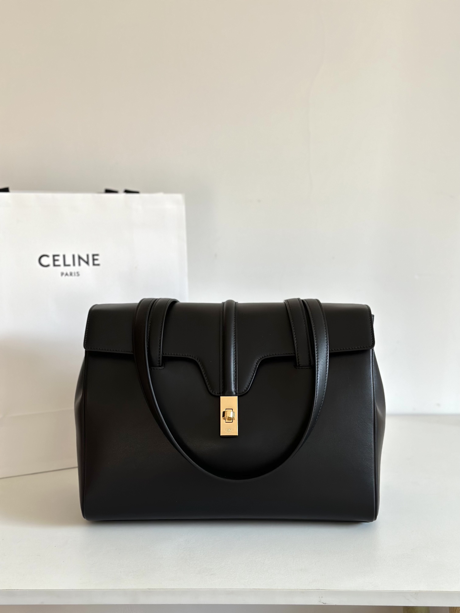 CELINE Medium Soft 16 bag in Smooth Calfskin Black