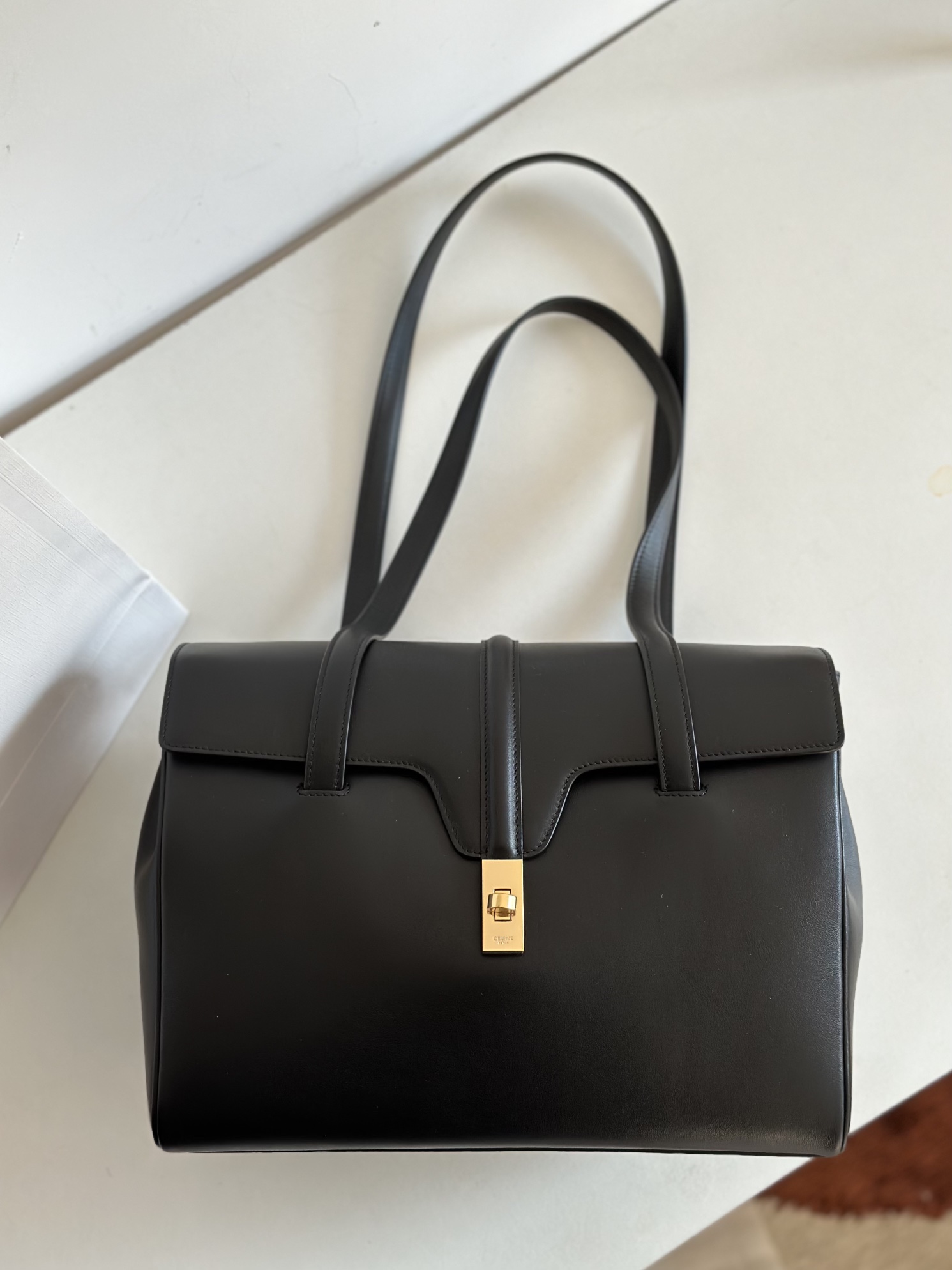 CELINE Medium Soft 16 bag in Smooth Calfskin Black