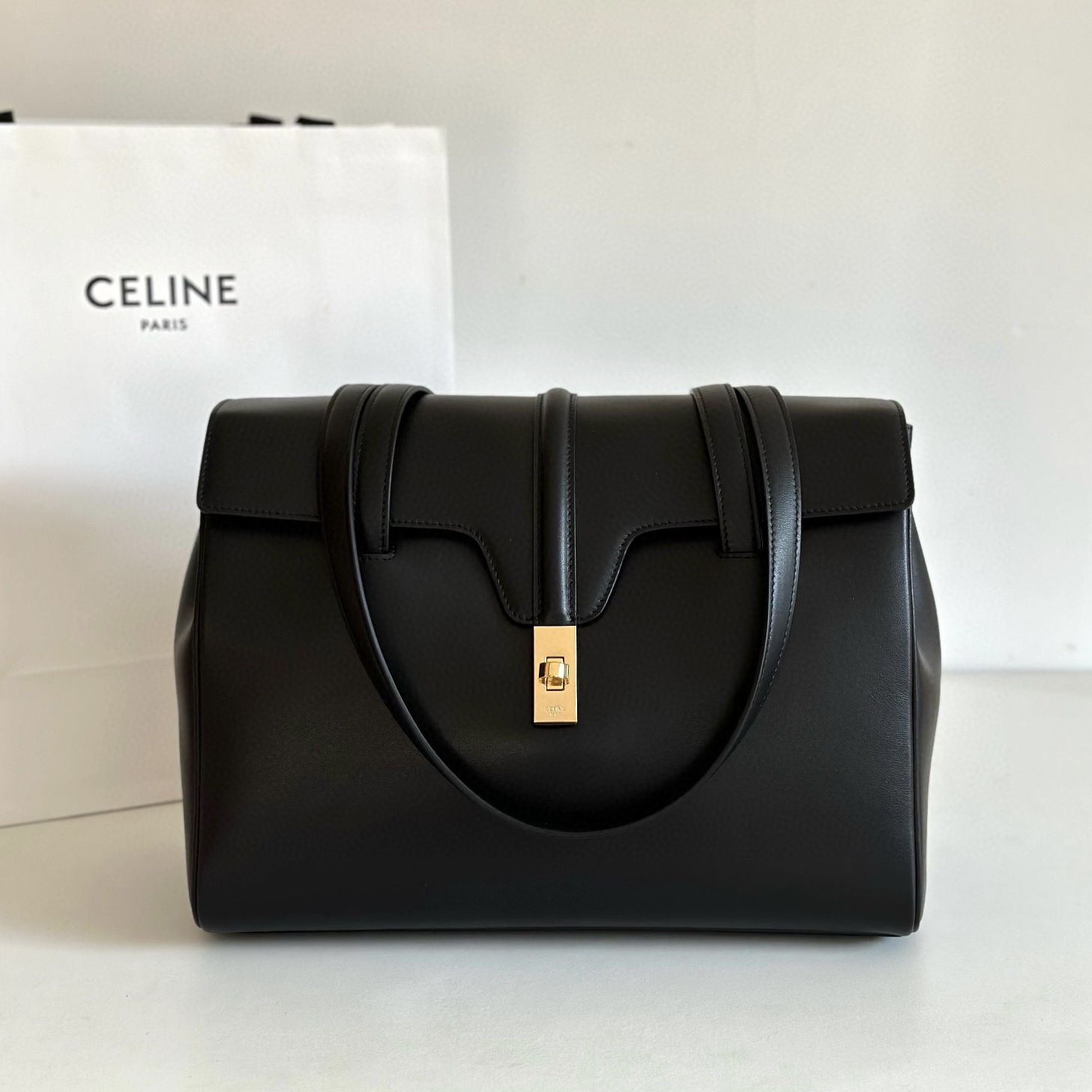 CELINE Medium Soft 16 bag in Smooth Calfskin Black