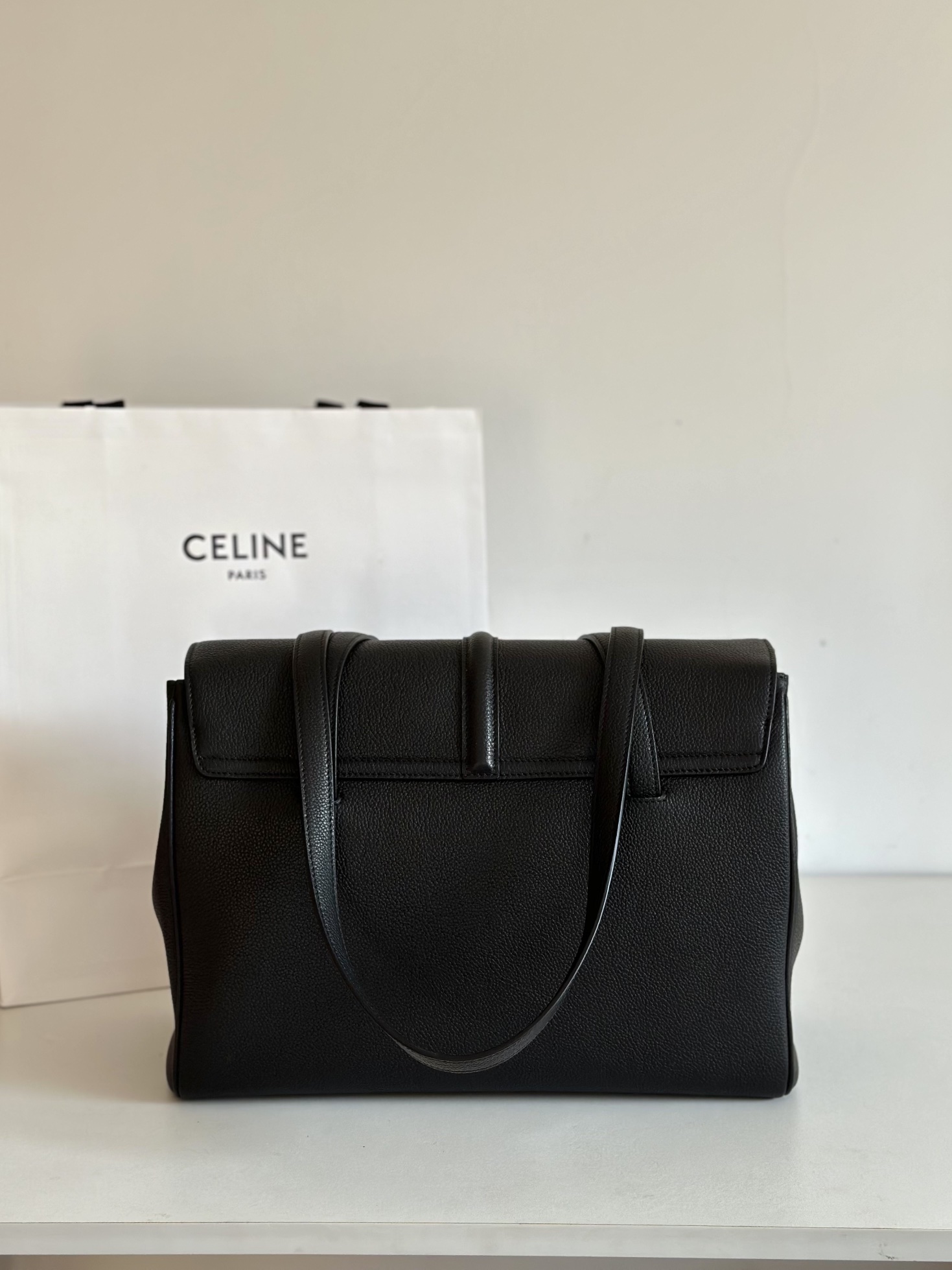 CELINE Medium Soft 16 bag in Supple Grained Calfskin Black