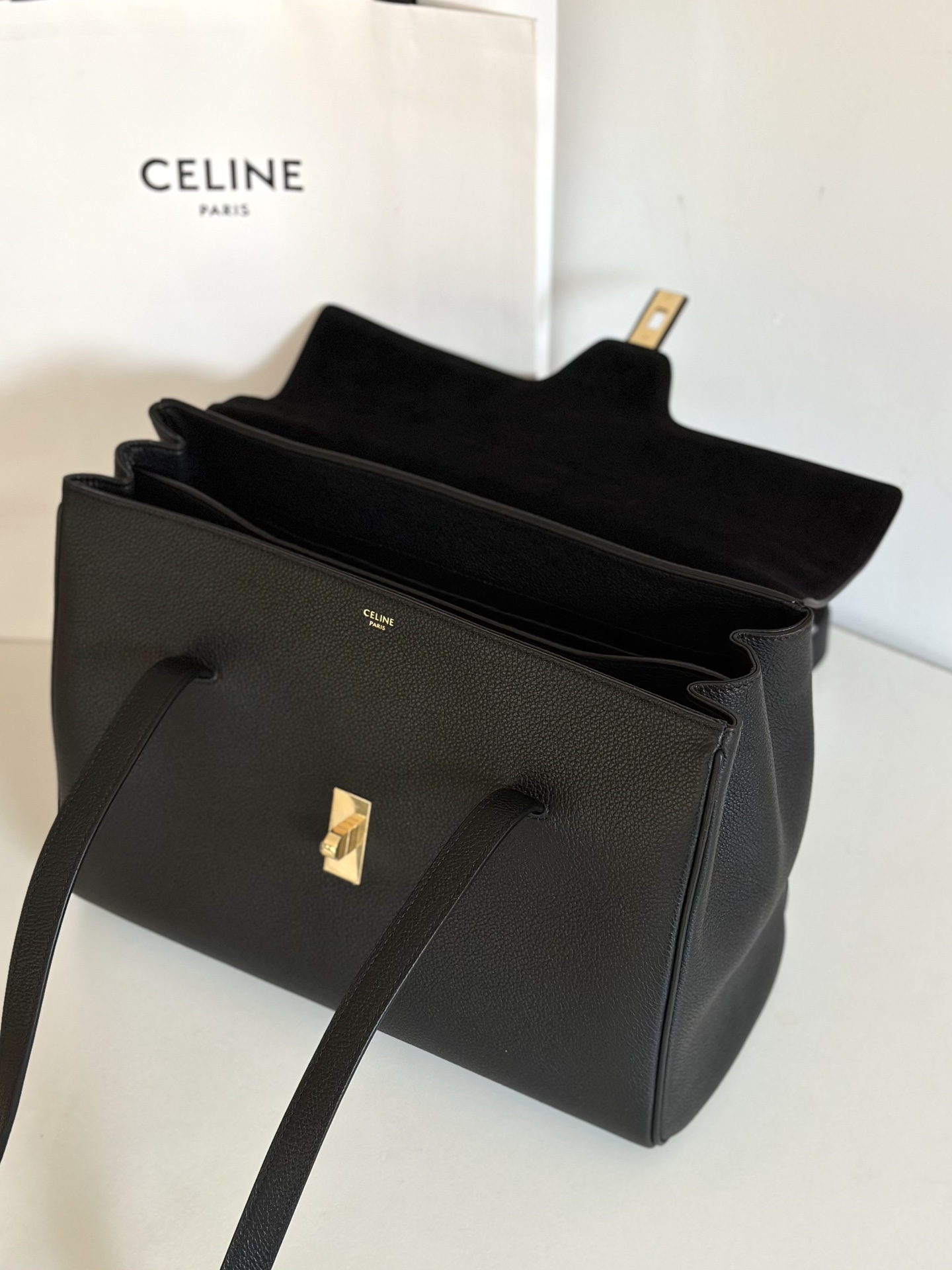 CELINE Medium Soft 16 bag in Supple Grained Calfskin Black