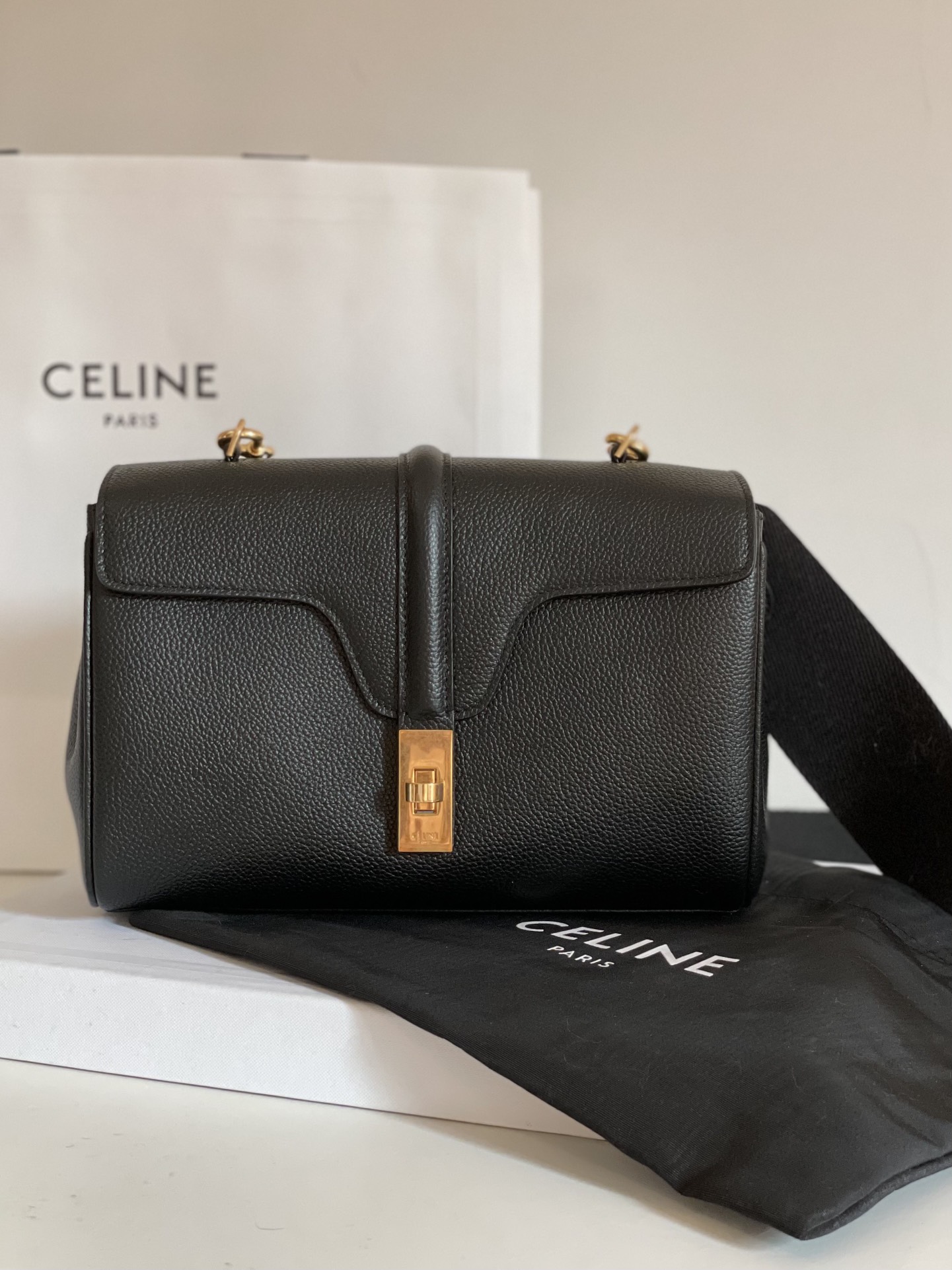 CELINE Teen 16 Soft in Supple Grained Calfskin Black