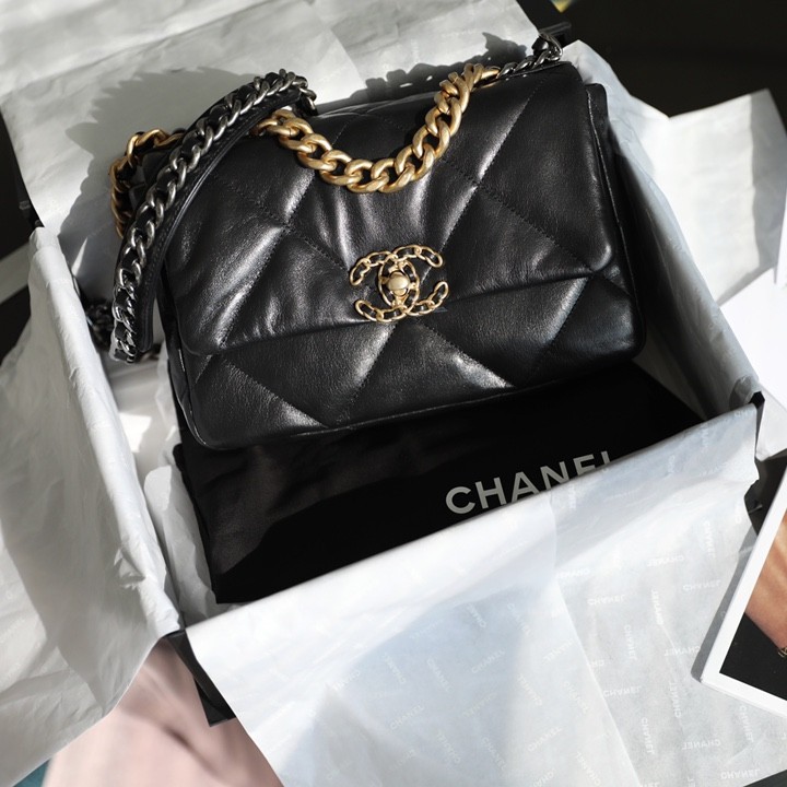 CHANEL Small 19 Flap Bag Black Lambskin Mixed Metal Hardware