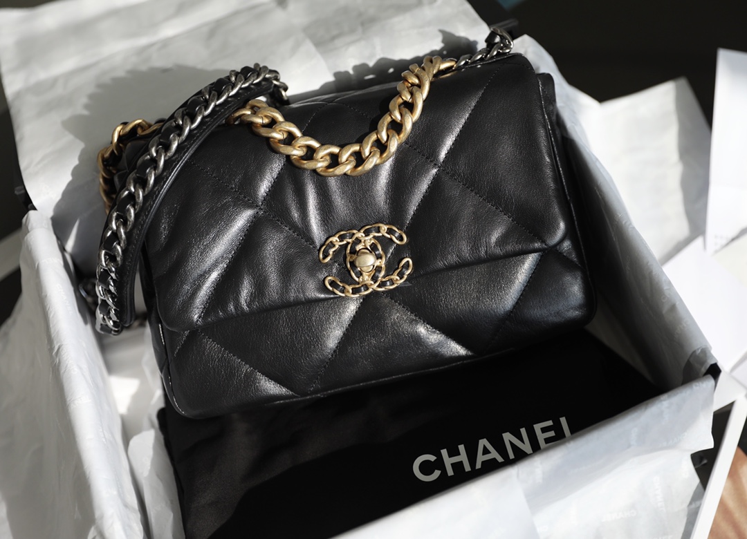 CHANEL Small 19 Flap Bag Black Lambskin Mixed Metal Hardware