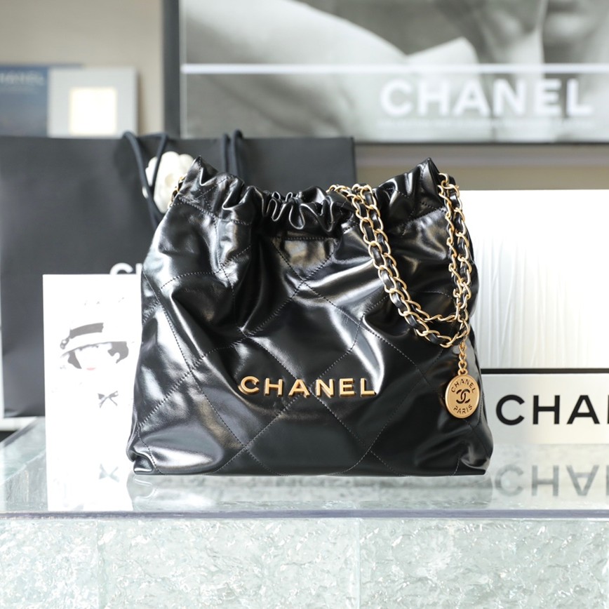 CHANEL Small 22 Bag Black Calfskin Gold Hardware