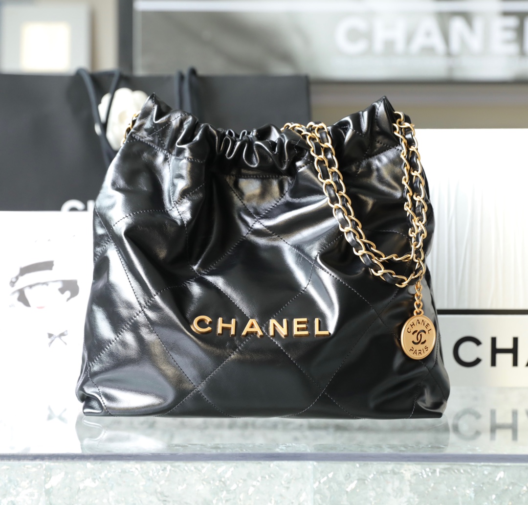 CHANEL Small 22 Bag Black Calfskin Gold Hardware