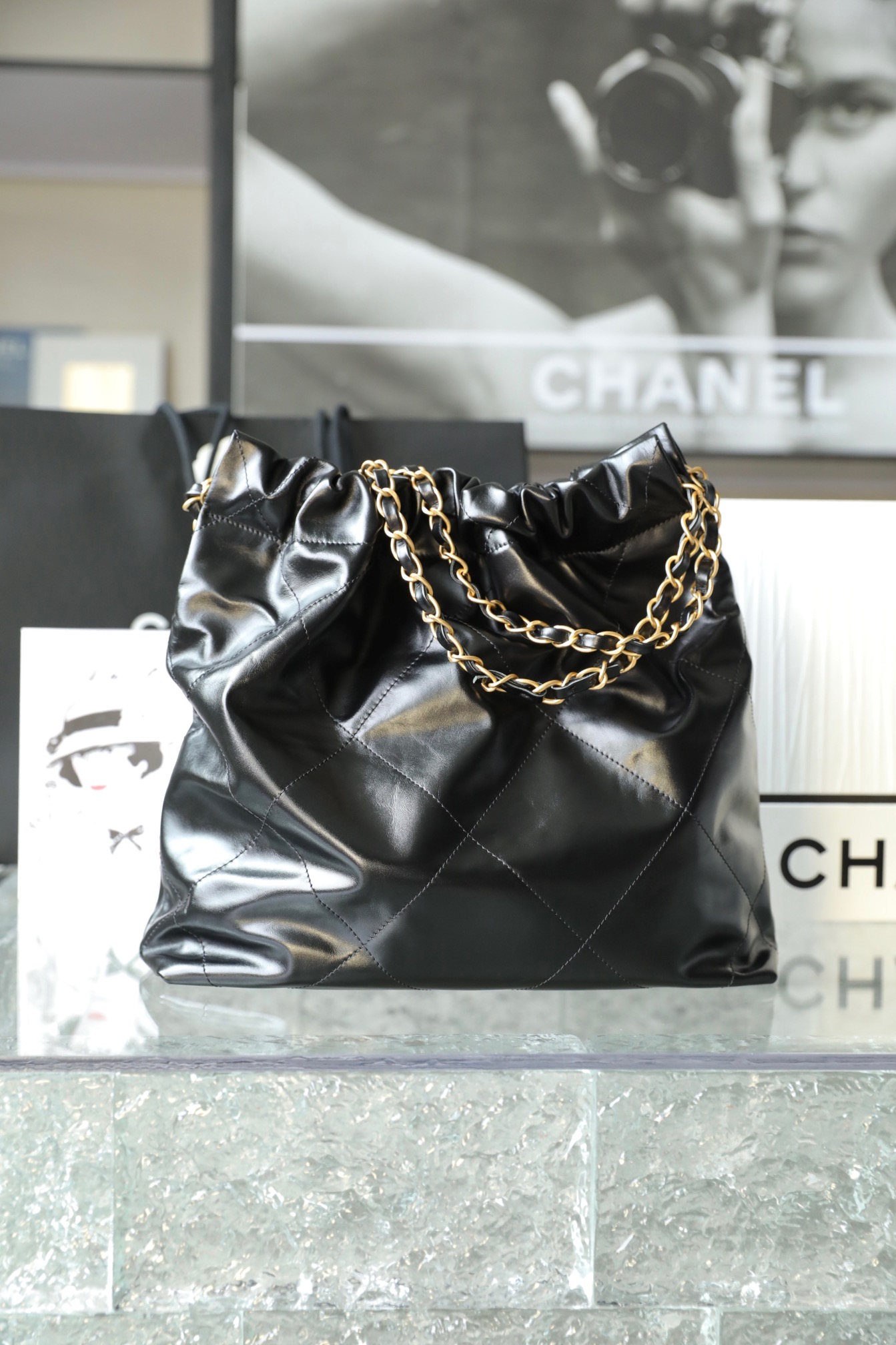 CHANEL Small 22 Bag Black Calfskin Gold Hardware