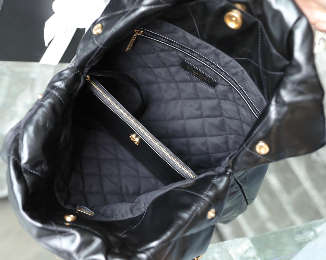 CHANEL Small 22 Bag Black Calfskin Gold Hardware