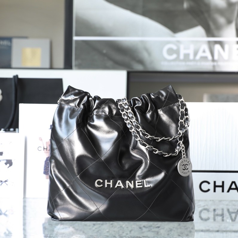 CHANEL Small 22 Bag Black Calfskin Silver Hardware