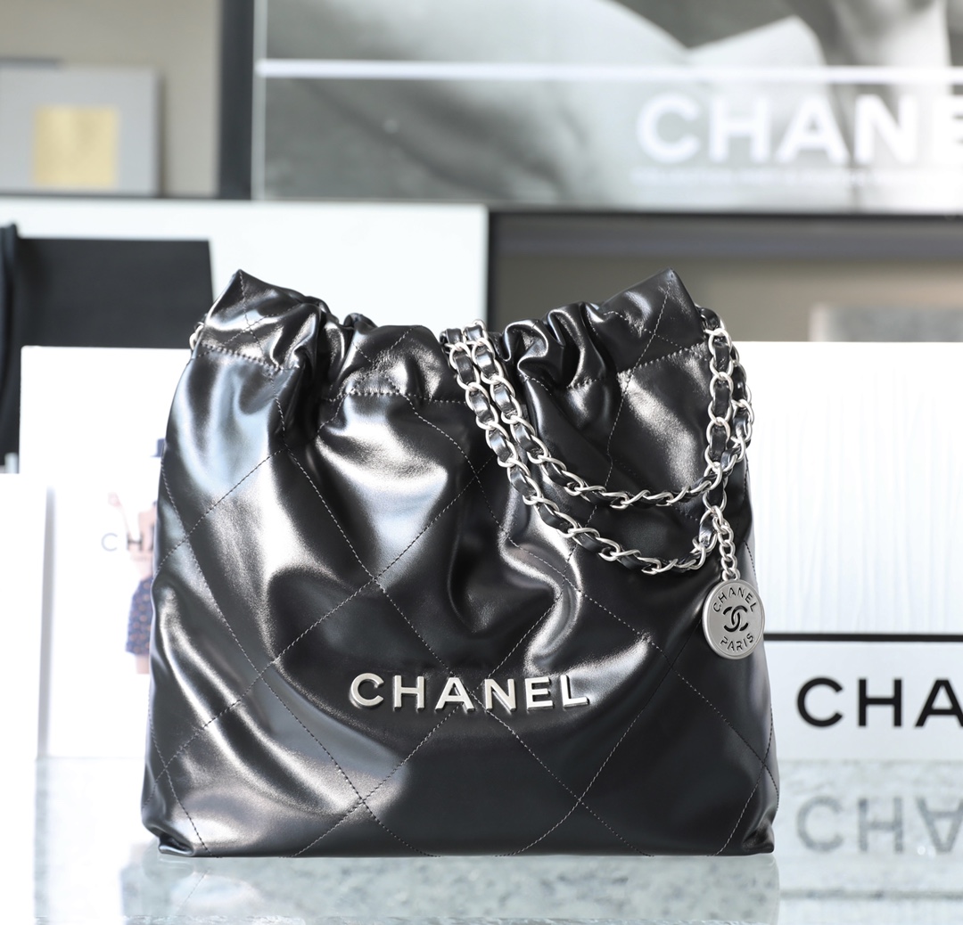 CHANEL Small 22 Bag Black Calfskin Silver Hardware