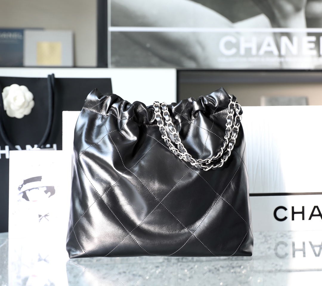 CHANEL Small 22 Bag Black Calfskin Silver Hardware