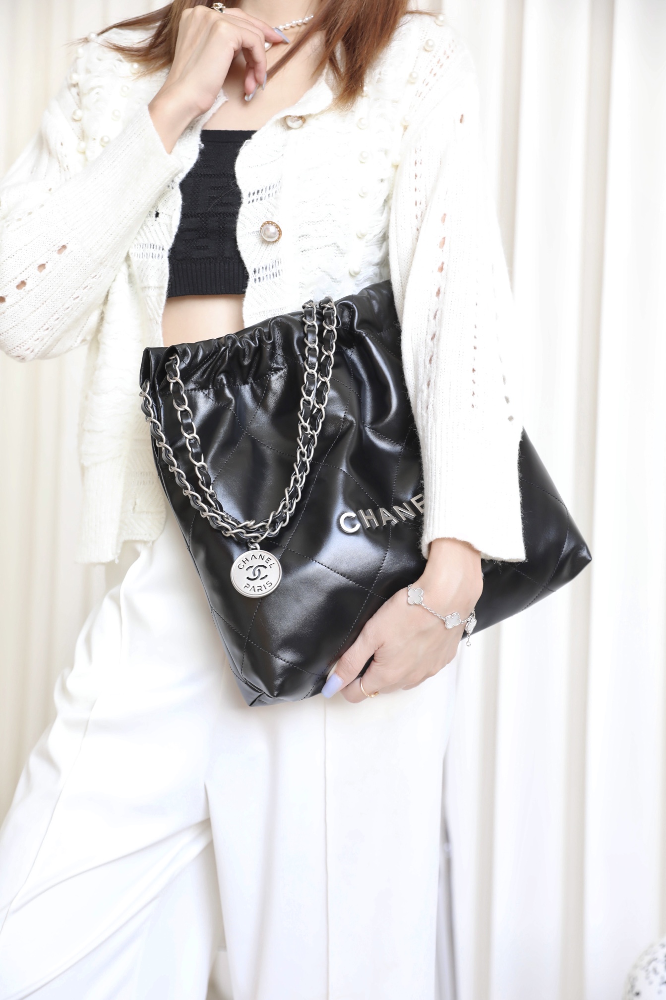 CHANEL Small 22 Bag Black Calfskin Silver Hardware