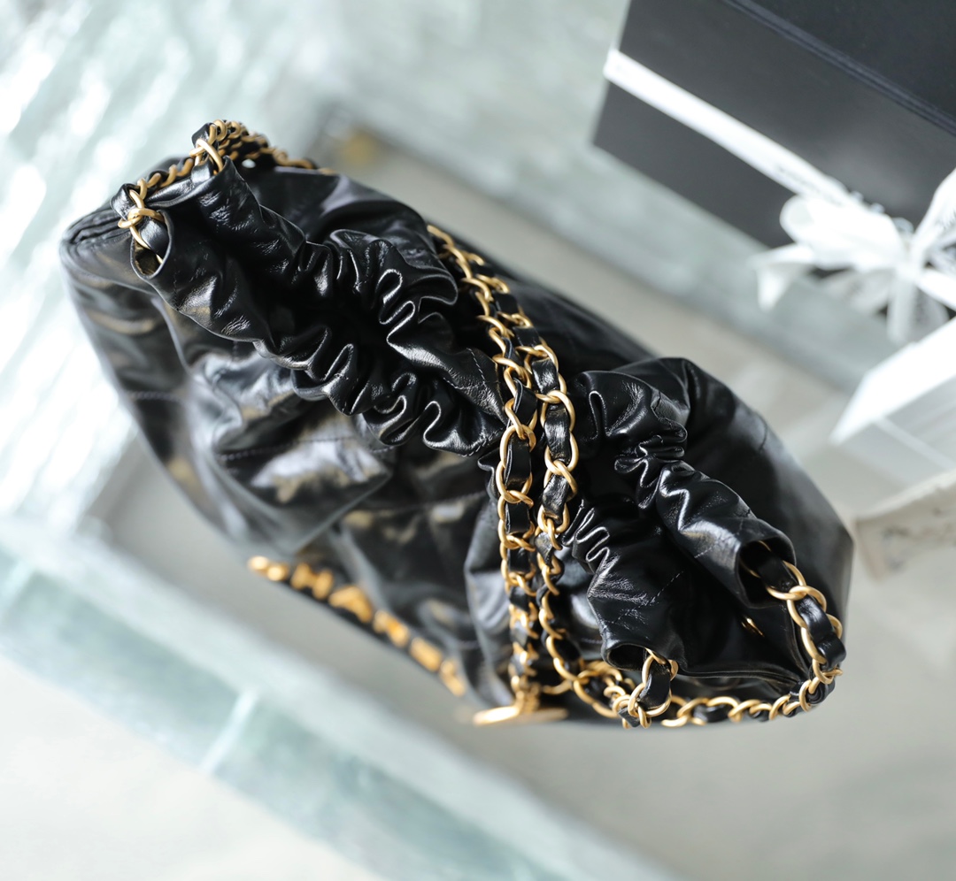 CHANEL Medium 22 Bag Black Calfskin Gold Hardware