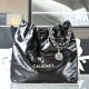 CHANEL Medium 22 Bag Black Calfskin Silver Hardware