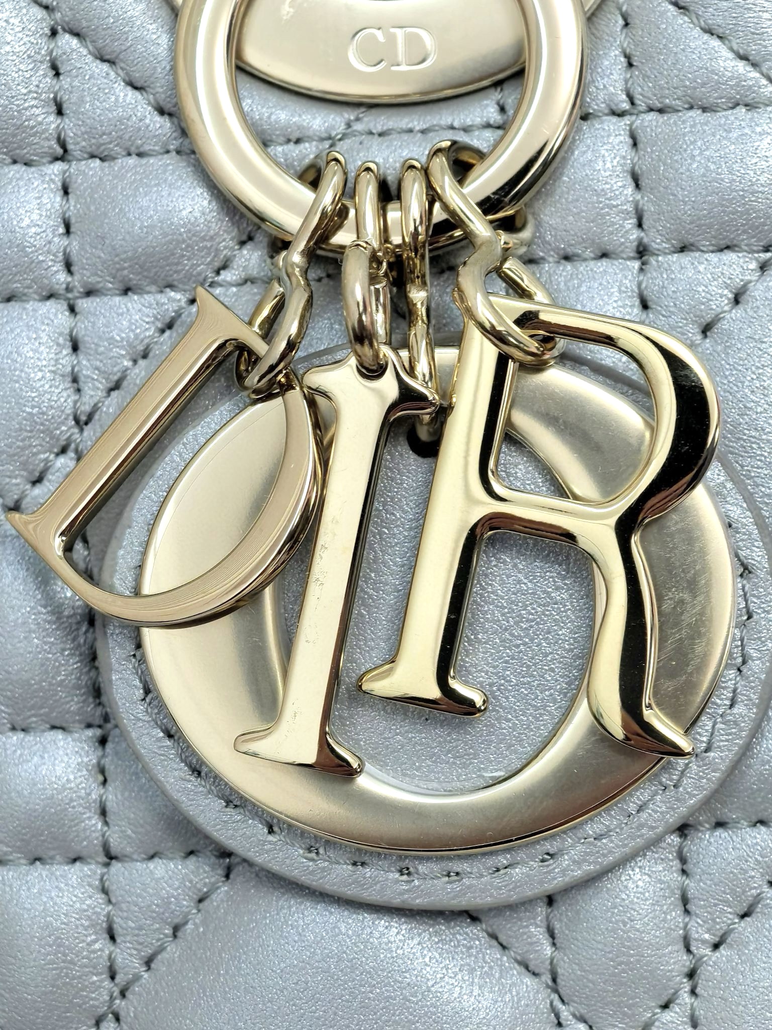 DIOR Mini Lady Dior Bag Grey Pearlescent Cannage Lambskin Gold Hardware