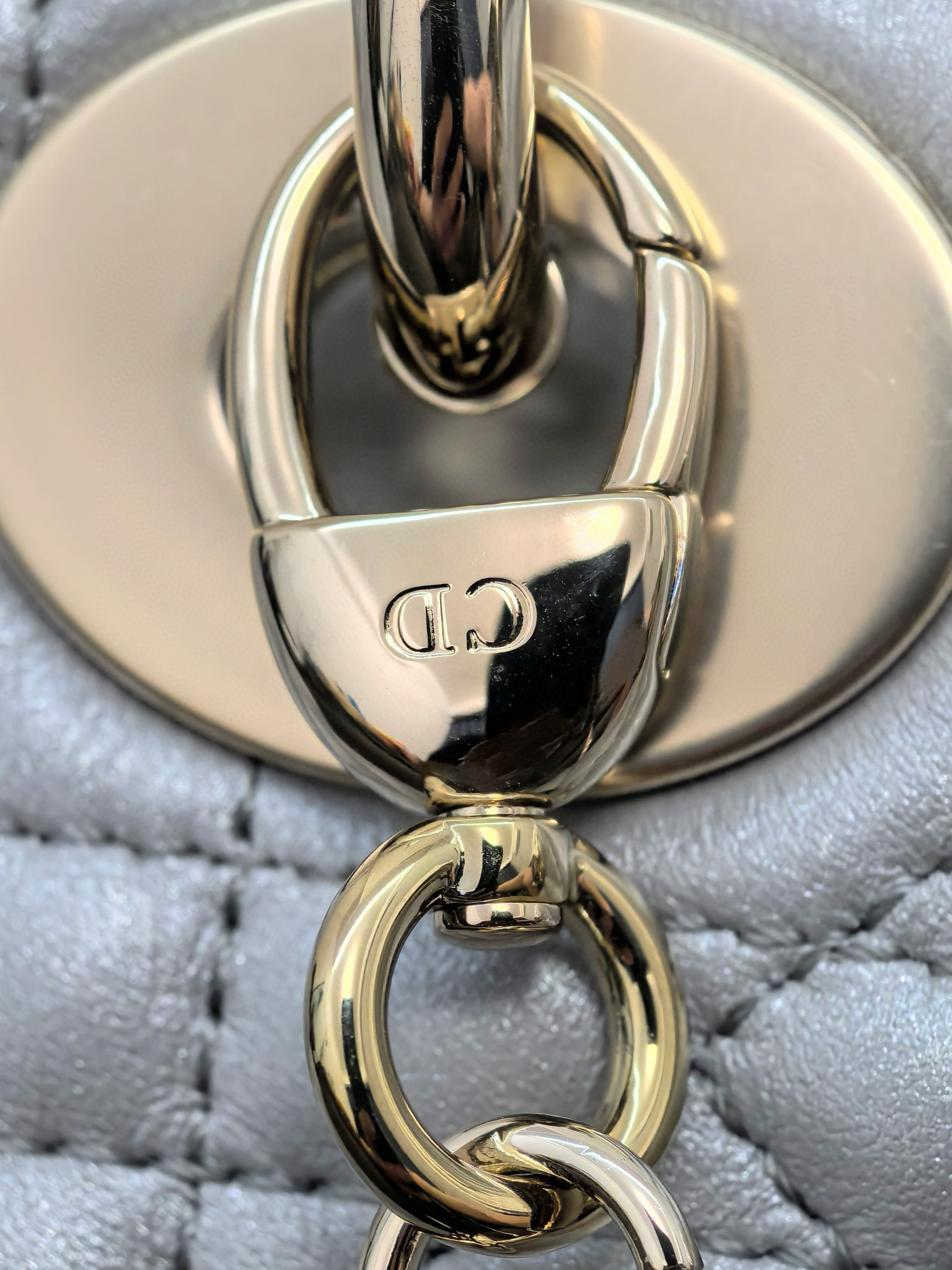 DIOR Mini Lady Dior Bag Grey Pearlescent Cannage Lambskin Gold Hardware