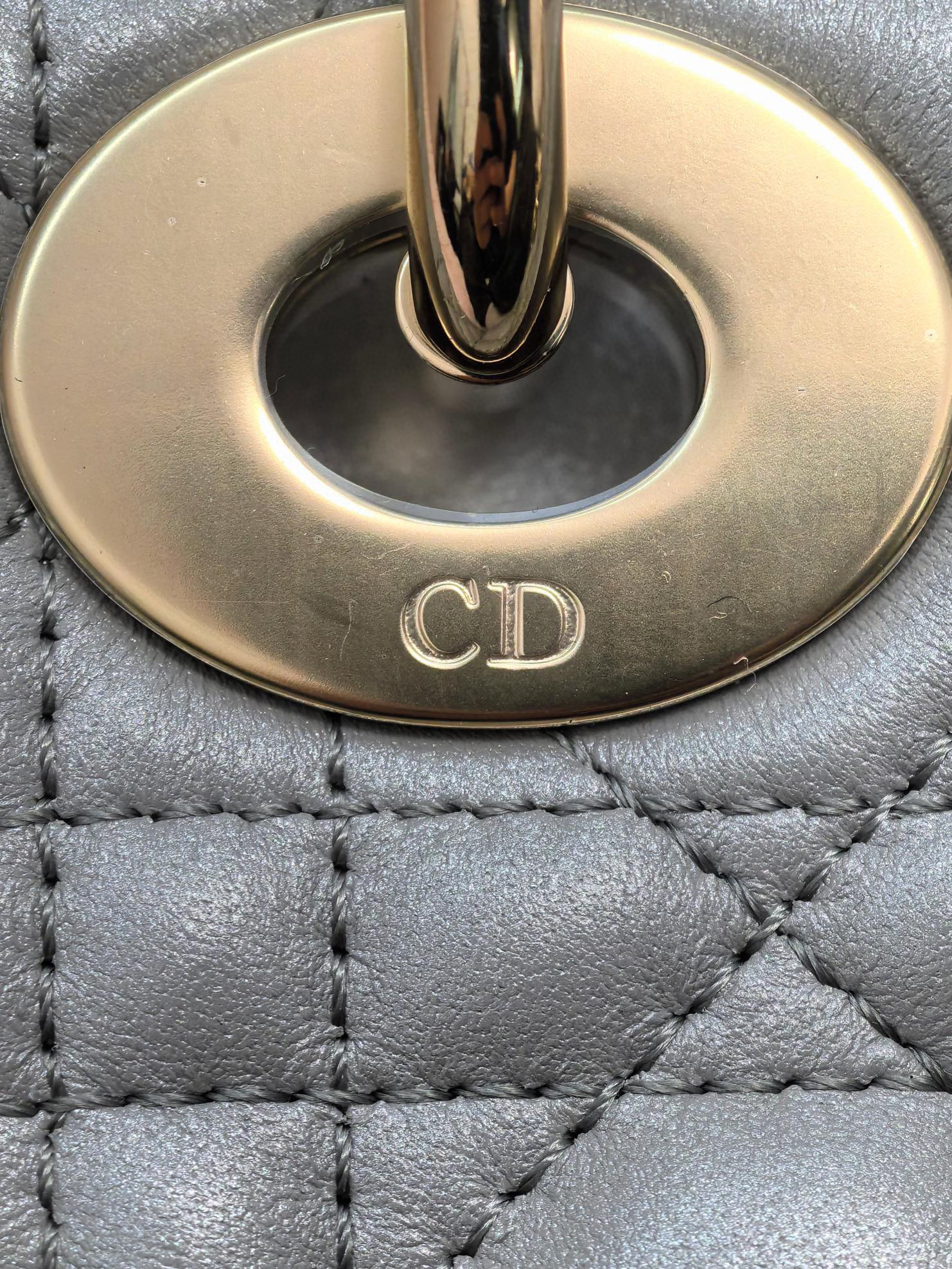 DIOR Mini Lady Dior Bag Grey Pearlescent Cannage Lambskin Gold Hardware