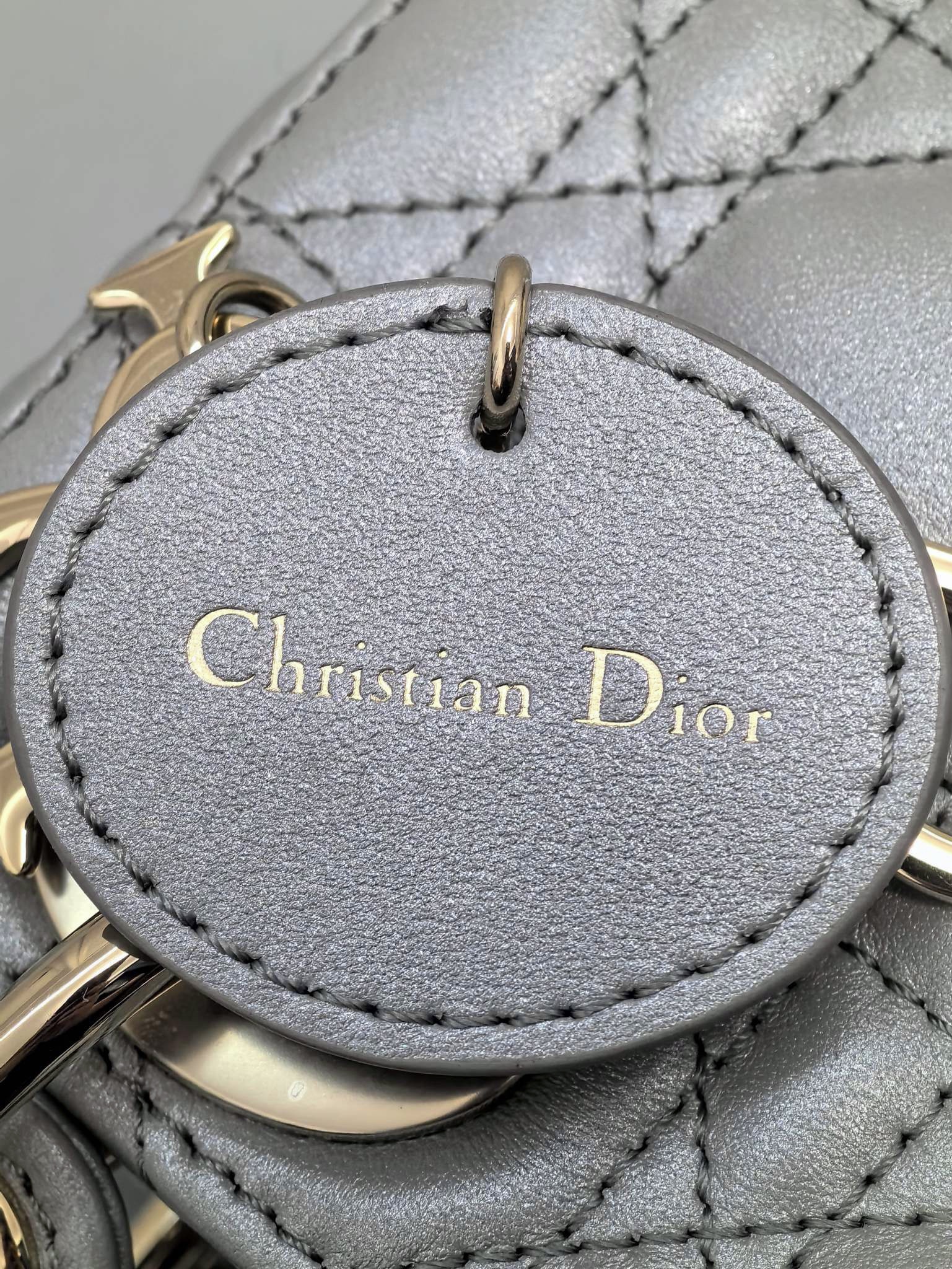 DIOR Mini Lady Dior Bag Grey Pearlescent Cannage Lambskin Gold Hardware