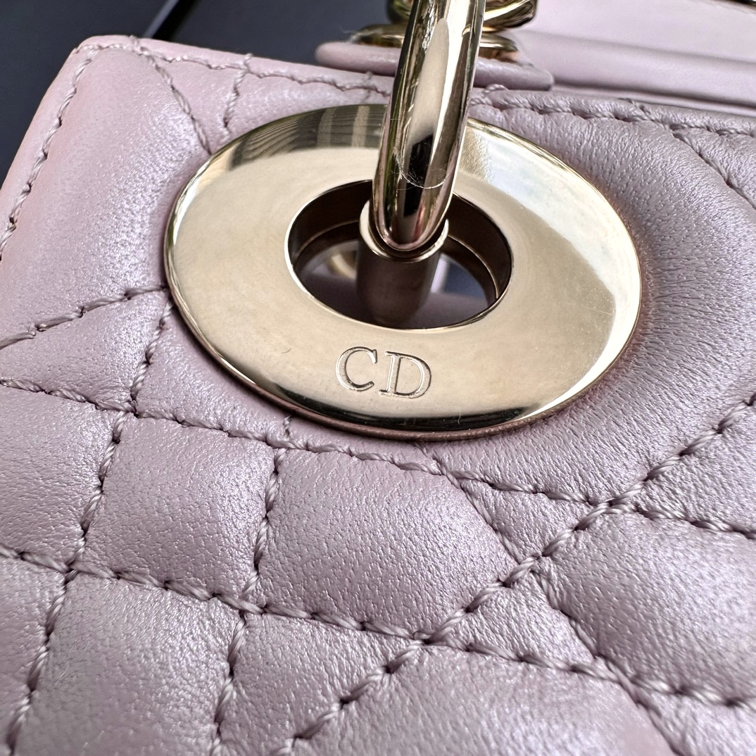 DIOR Mini Lady Dior Bag Lotus Pink Pearlescent Cannage Lambskin Gold Hardware