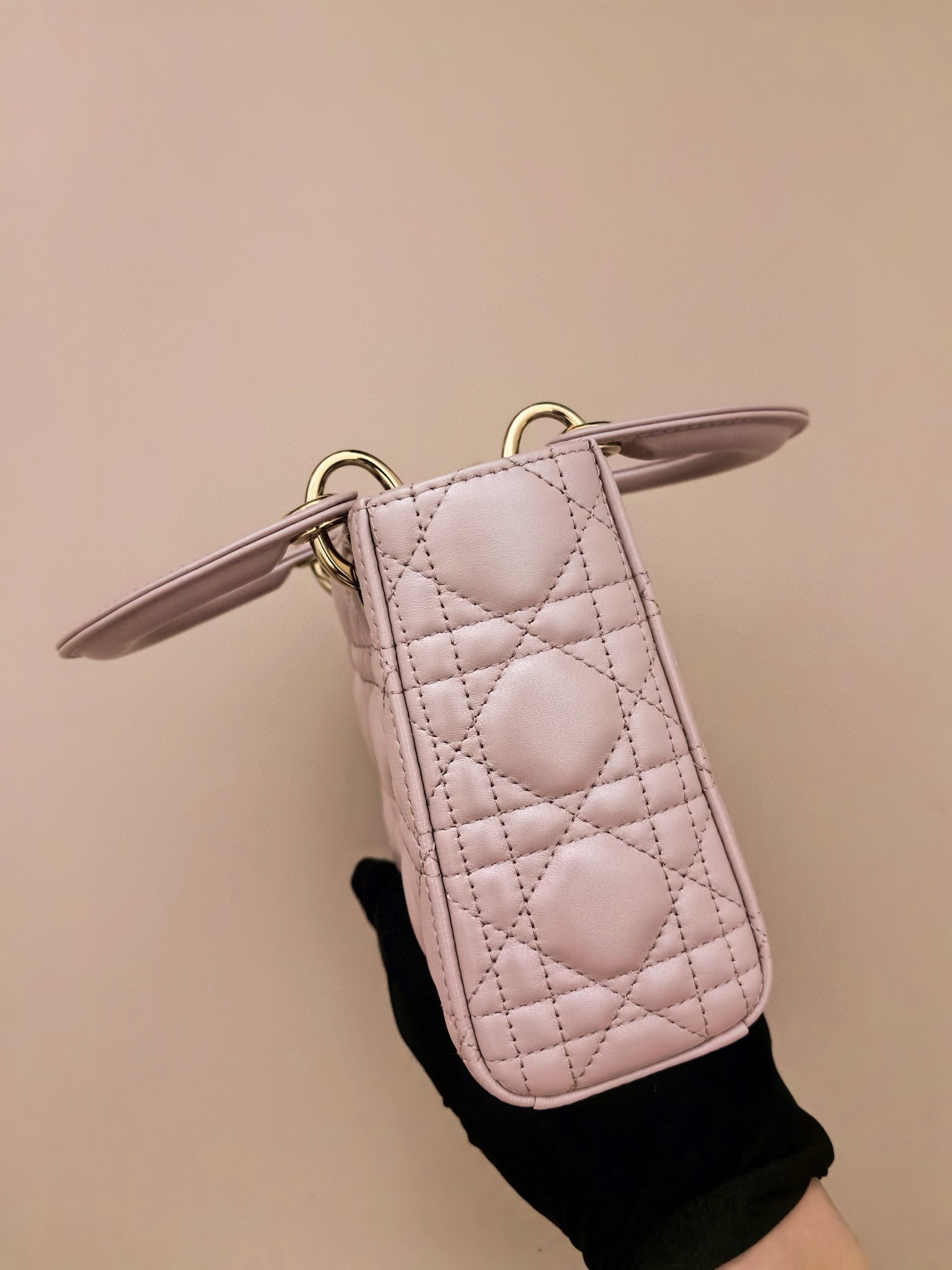 DIOR Mini Lady Dior Bag Lotus Pink Pearlescent Cannage Lambskin Gold Hardware