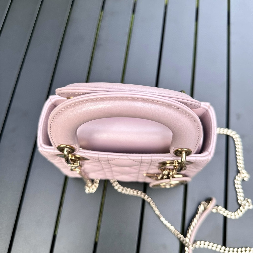 DIOR Mini Lady Dior Bag Lotus Pink Pearlescent Cannage Lambskin Gold Hardware