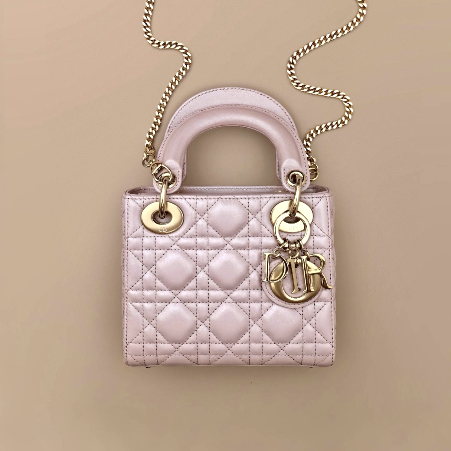 DIOR Mini Lady Dior Bag Lotus Pink Pearlescent Cannage Lambskin Gold Hardware