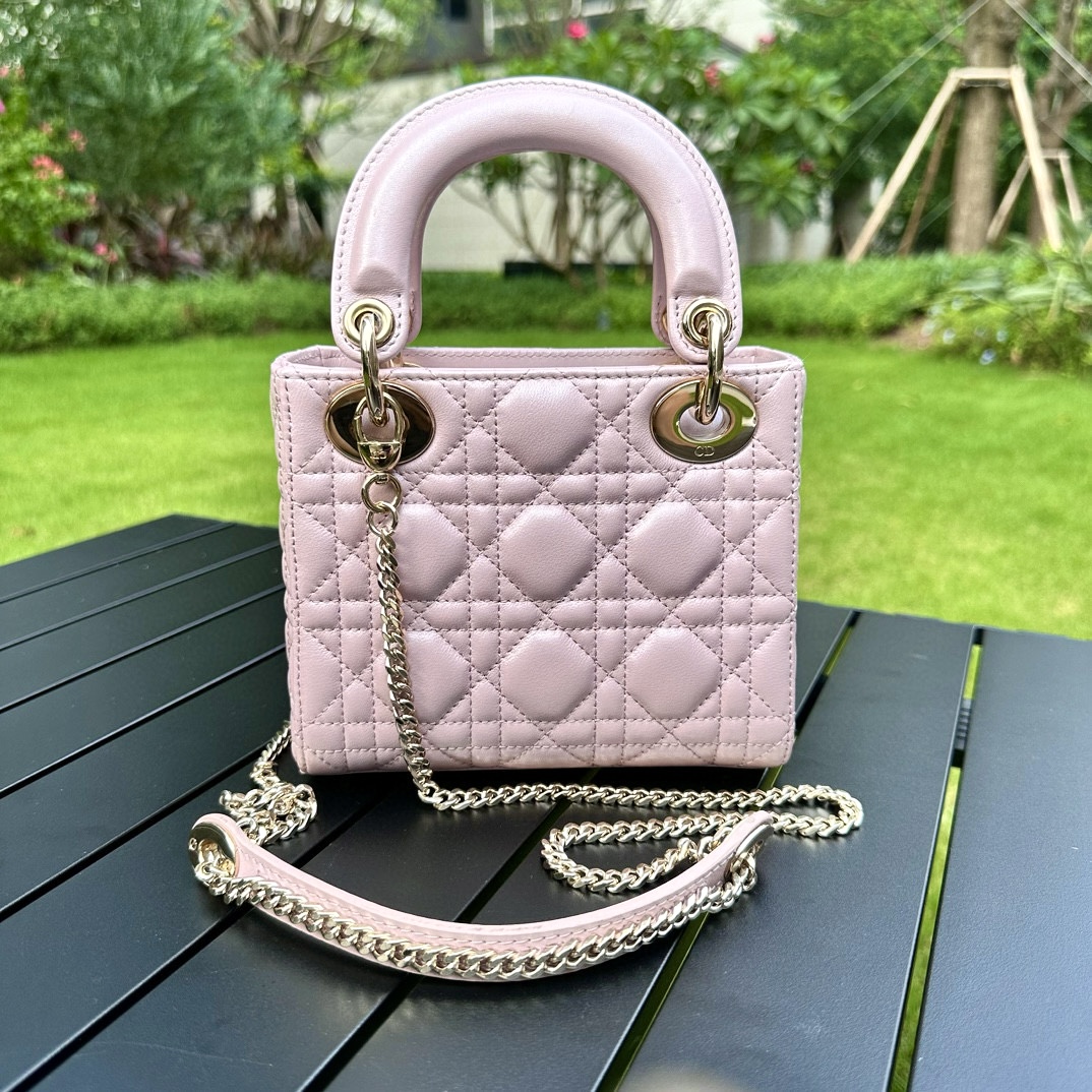 DIOR Mini Lady Dior Bag Lotus Pink Pearlescent Cannage Lambskin Gold Hardware