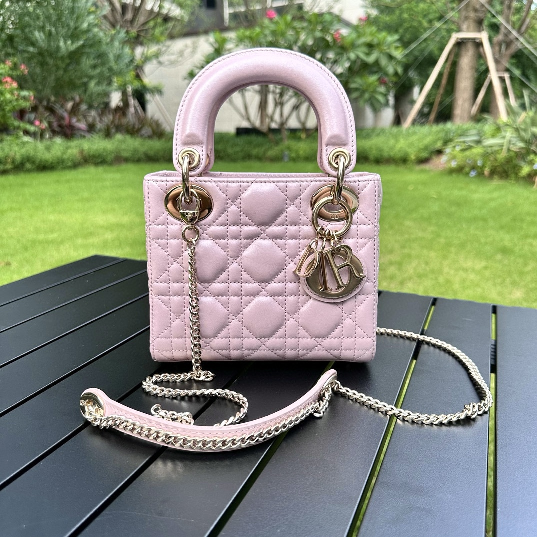 DIOR Mini Lady Dior Bag Lotus Pink Pearlescent Cannage Lambskin Gold Hardware