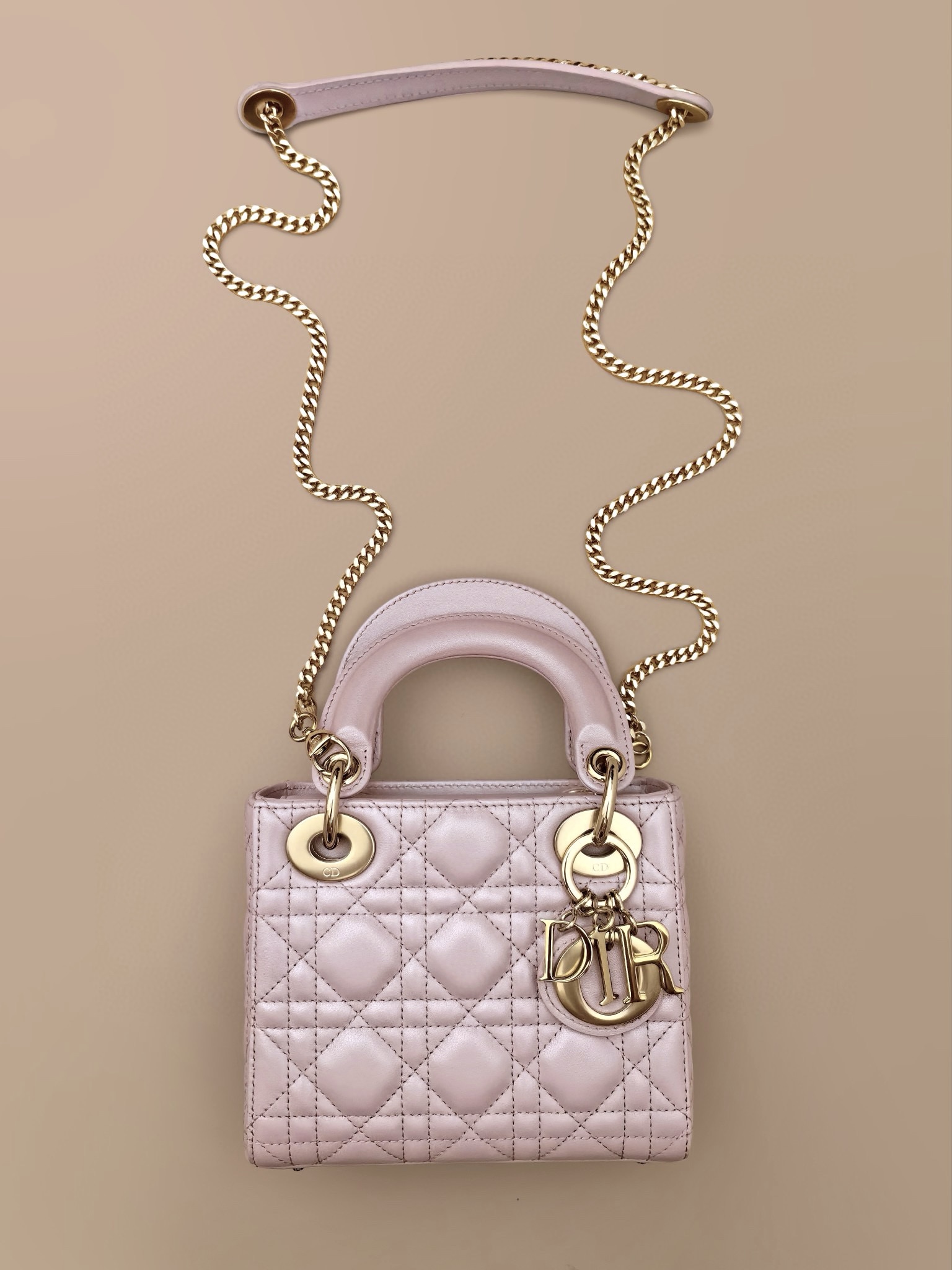 DIOR Mini Lady Dior Bag Lotus Pink Pearlescent Cannage Lambskin Gold Hardware