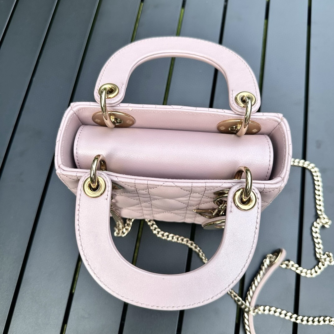 DIOR Mini Lady Dior Bag Lotus Pink Pearlescent Cannage Lambskin Gold Hardware