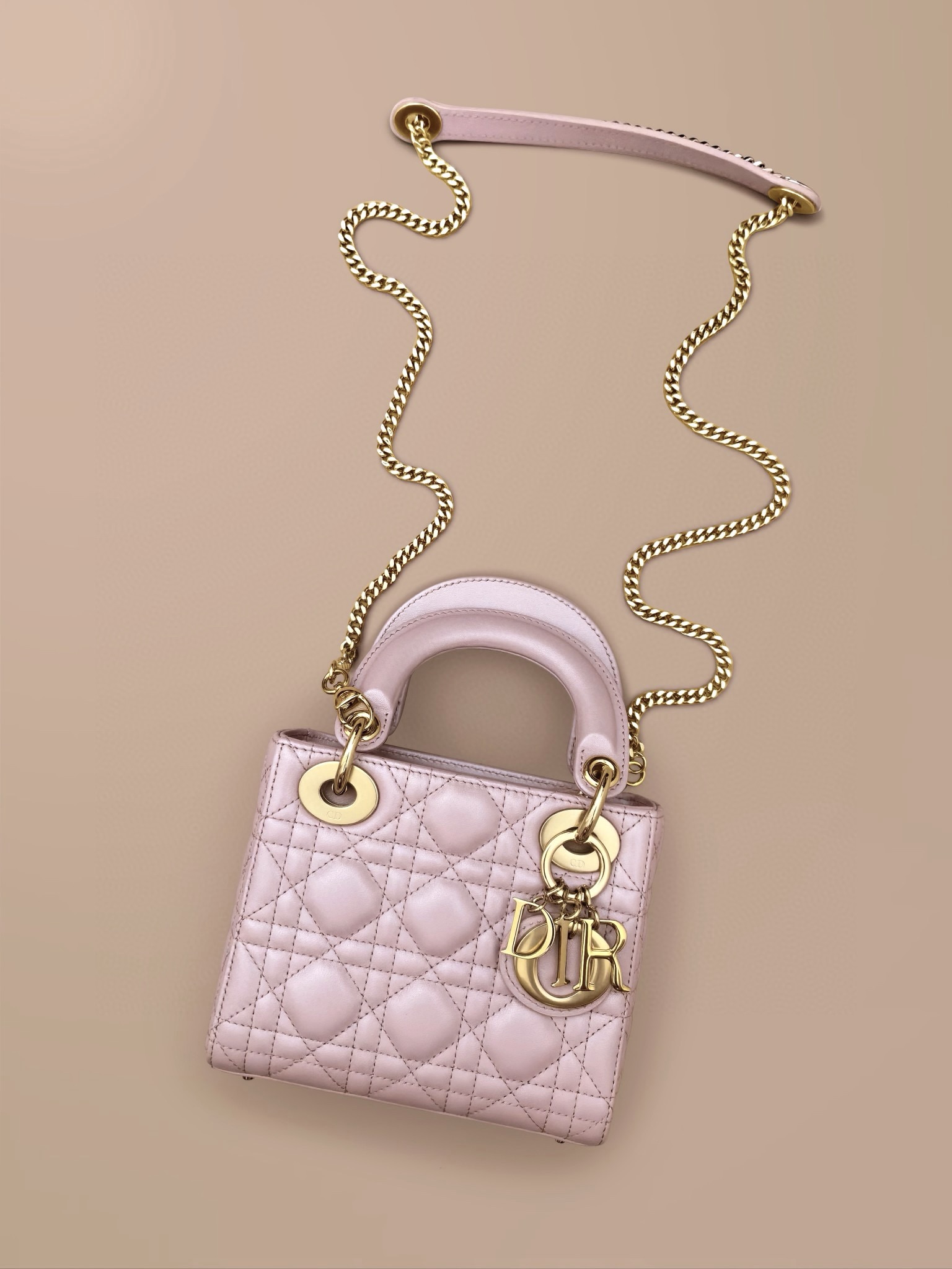 DIOR Mini Lady Dior Bag Lotus Pink Pearlescent Cannage Lambskin Gold Hardware