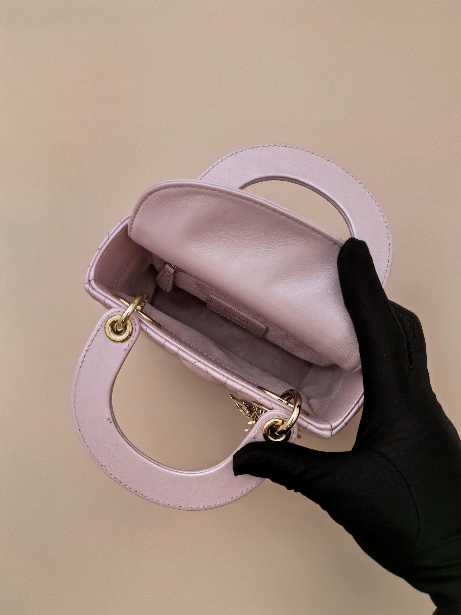 DIOR Mini Lady Dior Bag Lotus Pink Pearlescent Cannage Lambskin Gold Hardware