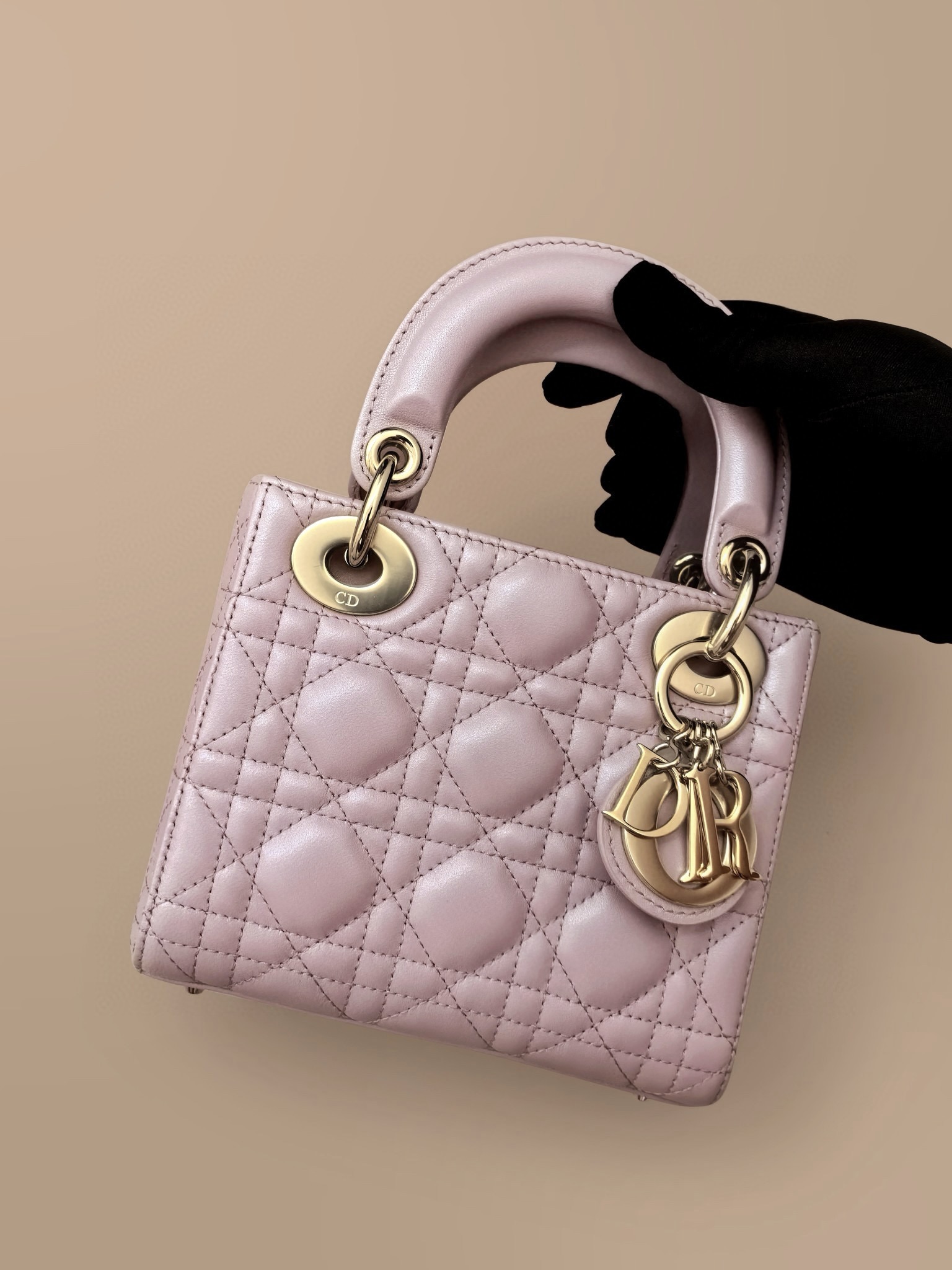 DIOR Mini Lady Dior Bag Lotus Pink Pearlescent Cannage Lambskin Gold Hardware