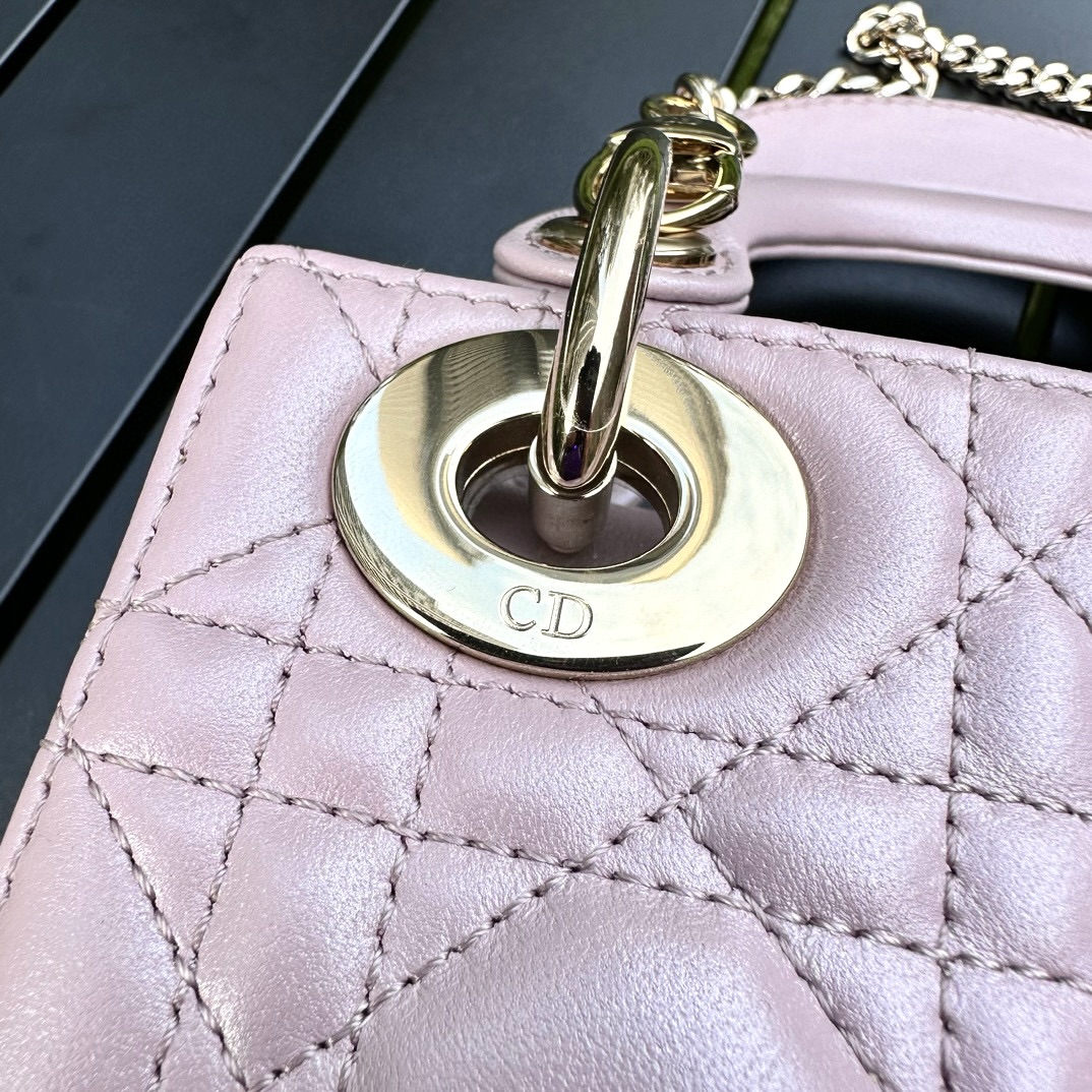 DIOR Mini Lady Dior Bag Lotus Pink Pearlescent Cannage Lambskin Gold Hardware