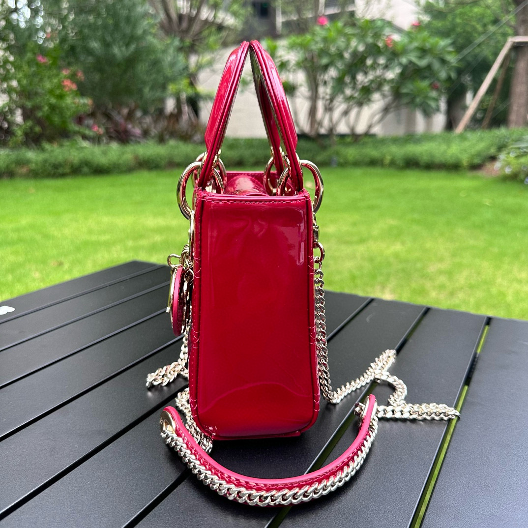 DIOR Mini Lady Dior Bag Cherry Red Patent Cannage Calfskin Gold Hardware