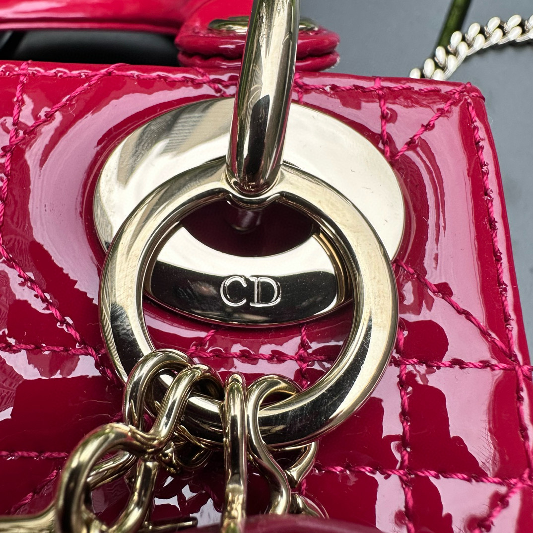 DIOR Mini Lady Dior Bag Cherry Red Patent Cannage Calfskin Gold Hardware