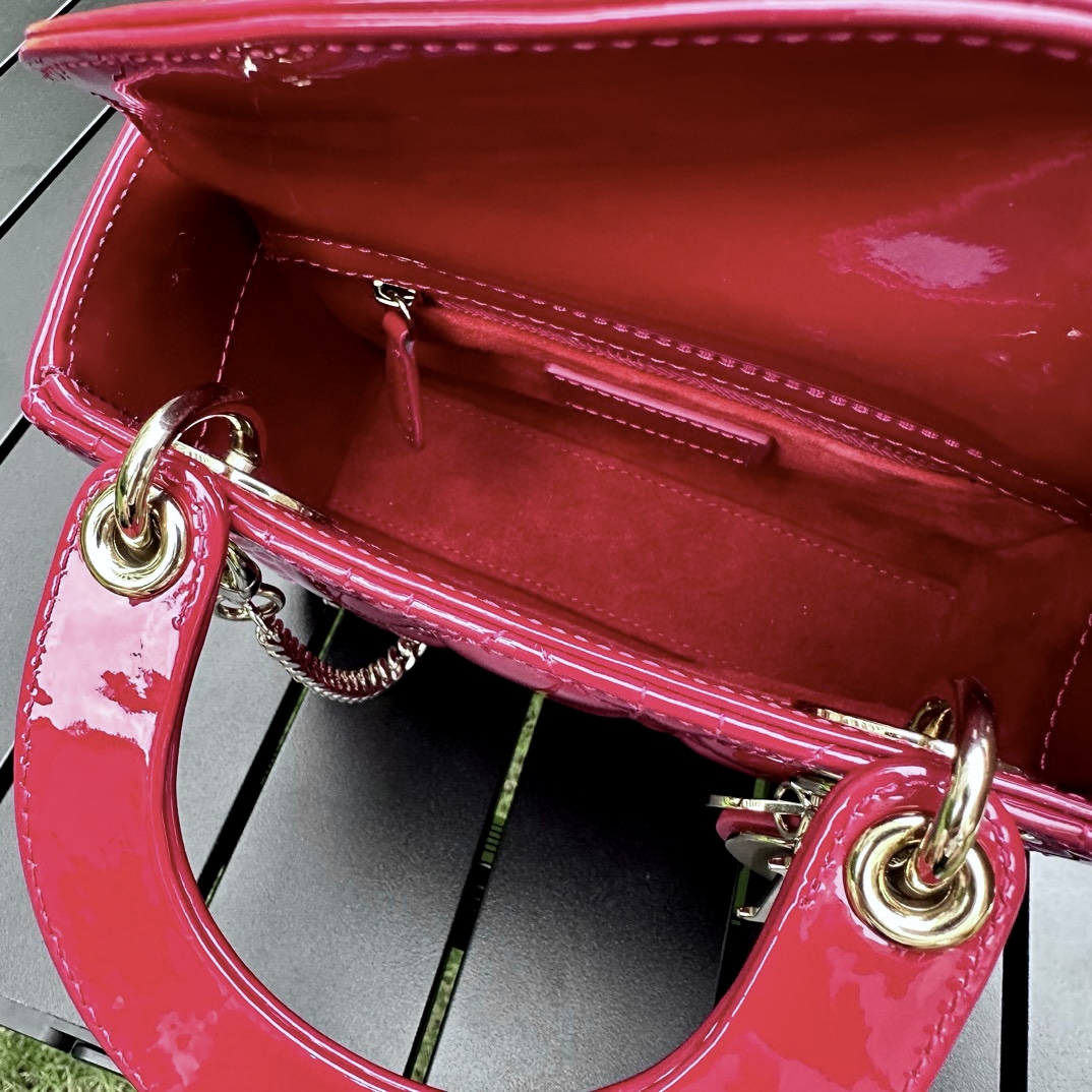 DIOR Mini Lady Dior Bag Cherry Red Patent Cannage Calfskin Gold Hardware