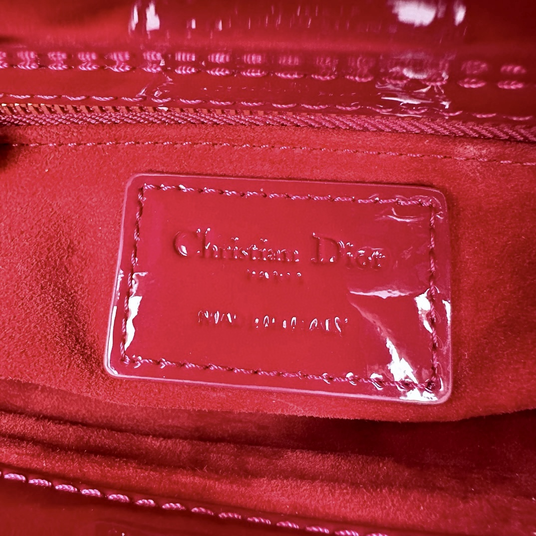 DIOR Mini Lady Dior Bag Cherry Red Patent Cannage Calfskin Gold Hardware