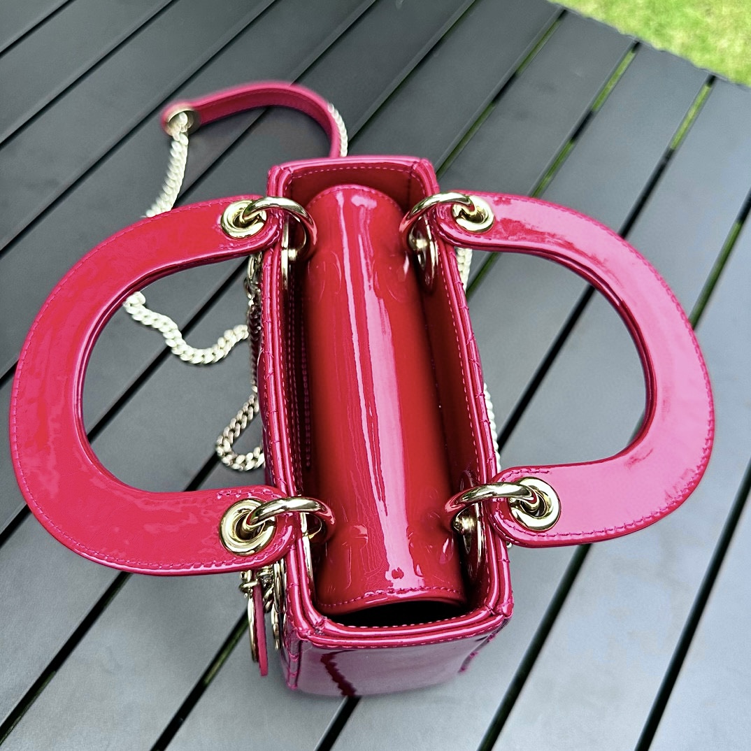 DIOR Mini Lady Dior Bag Cherry Red Patent Cannage Calfskin Gold Hardware